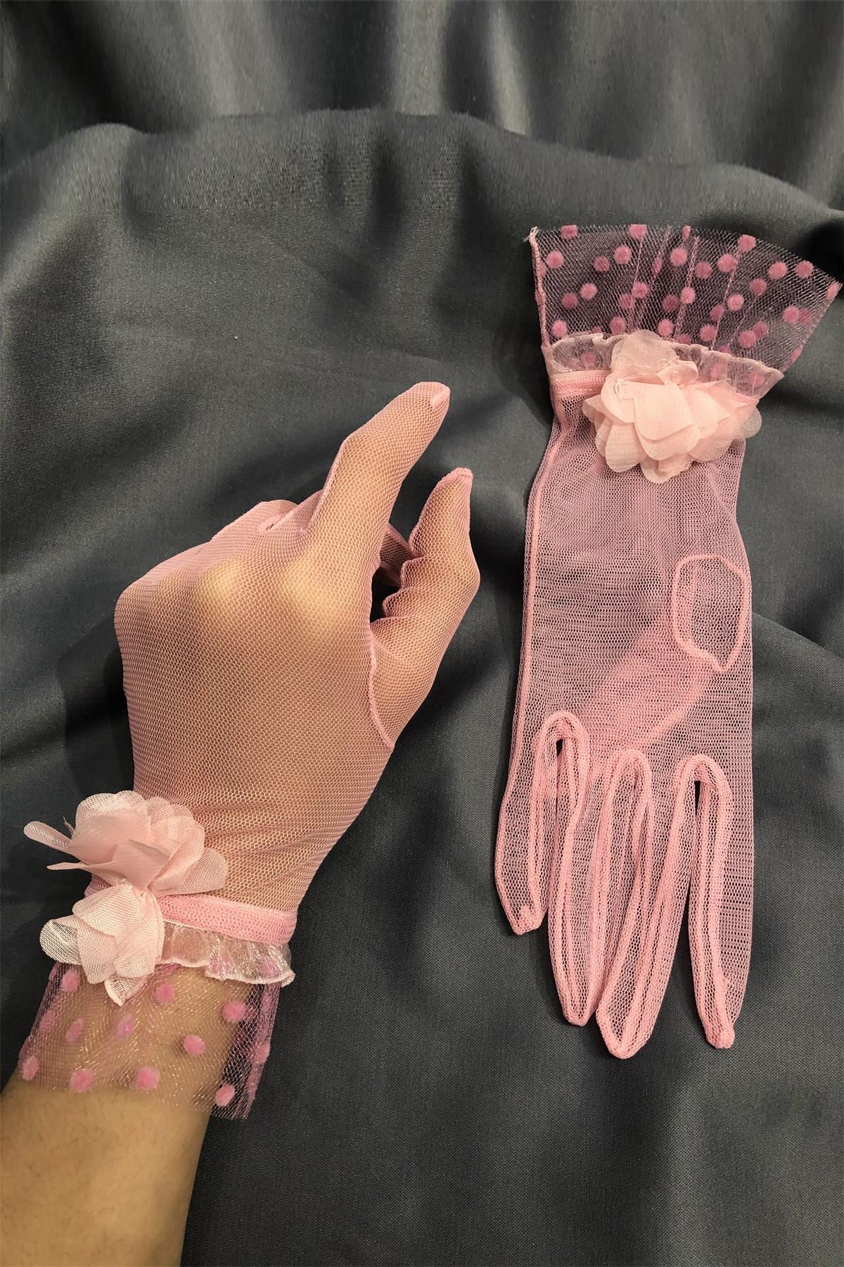 Toptan Pembe Puantiyeli Eldiven