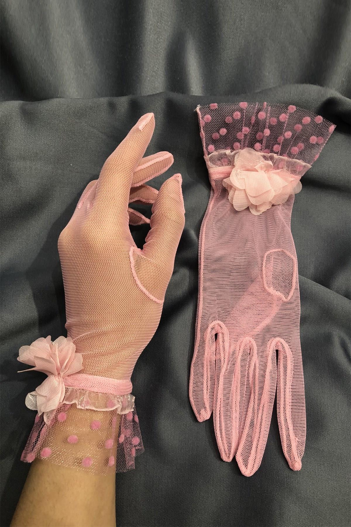 Toptan Pembe Puantiyeli Eldiven