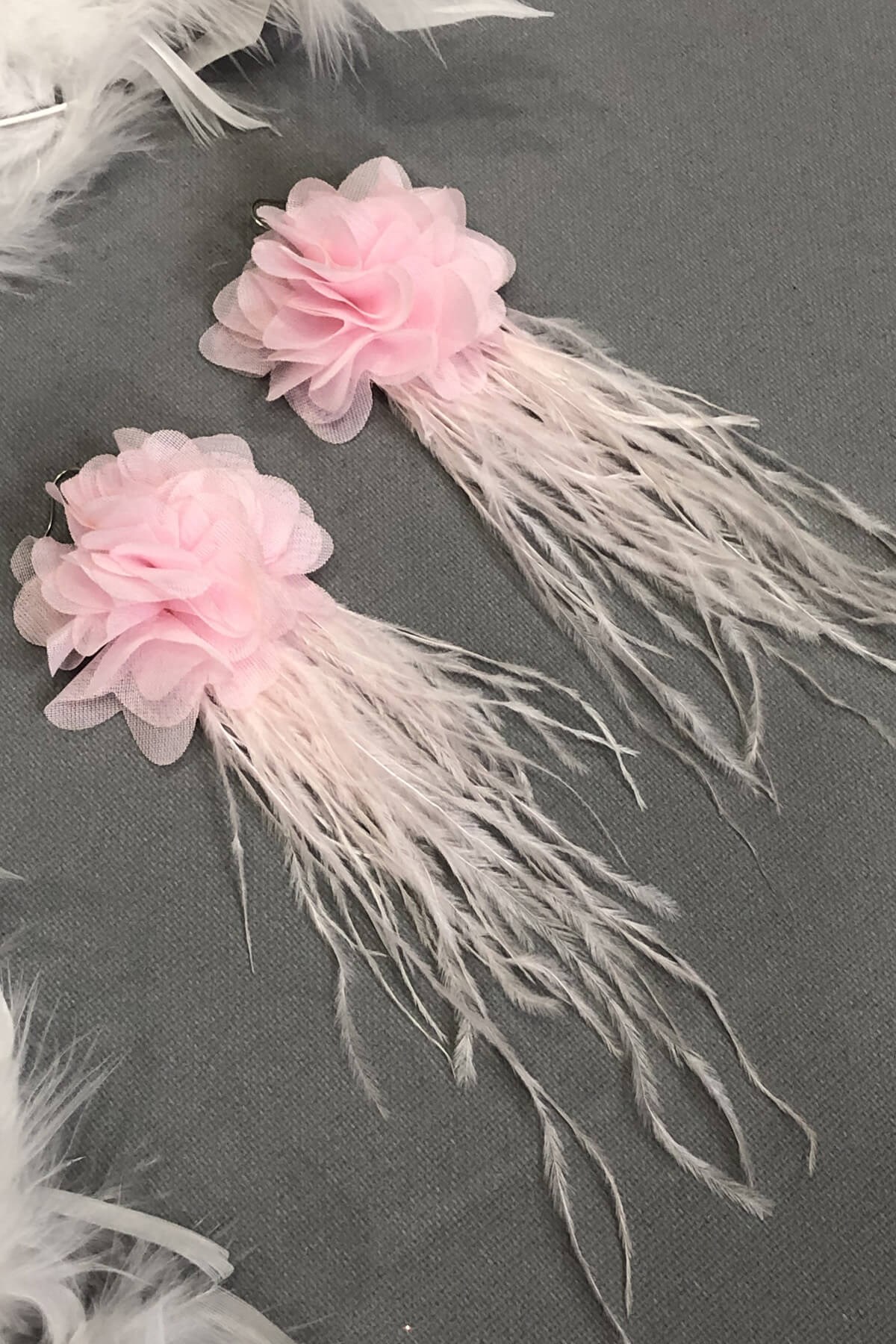 Pink Color Floral Feather Earrings