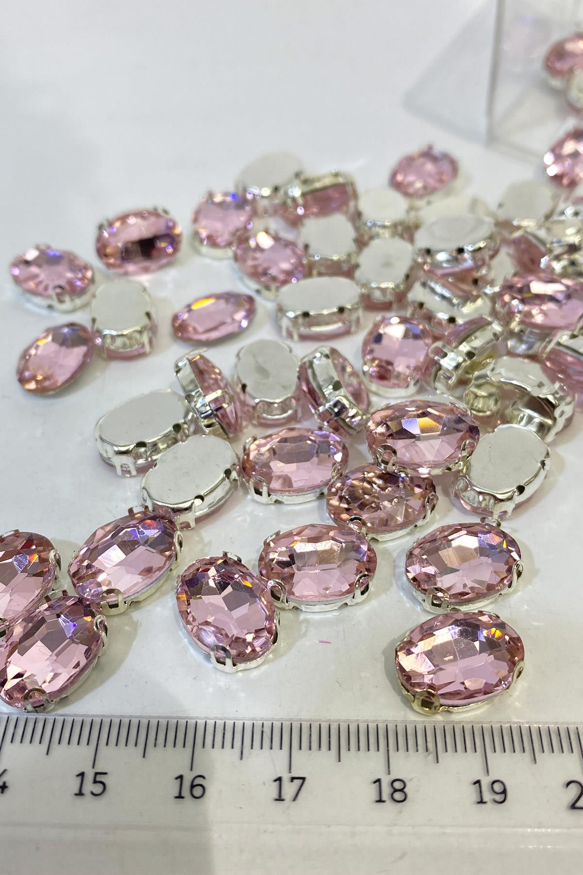 Pink Color Oval Metal Cased Beyoğlu Stone Strut Glass Beads 5 Pieces