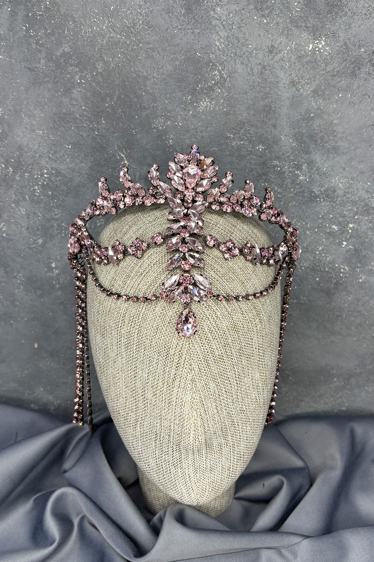 Pink Dangling Headpiece Almeda Bridal Henna Tiara