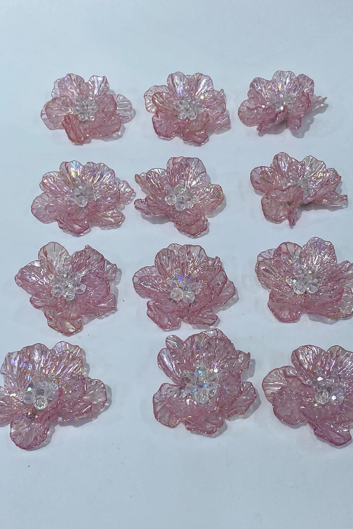 Pink Mother-of-Pearl Leaf Crystal Beaded Pearl Brooch