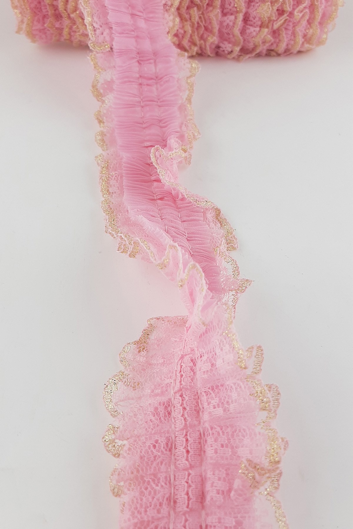 Pink Glitter Lacy Pleat Ruffle