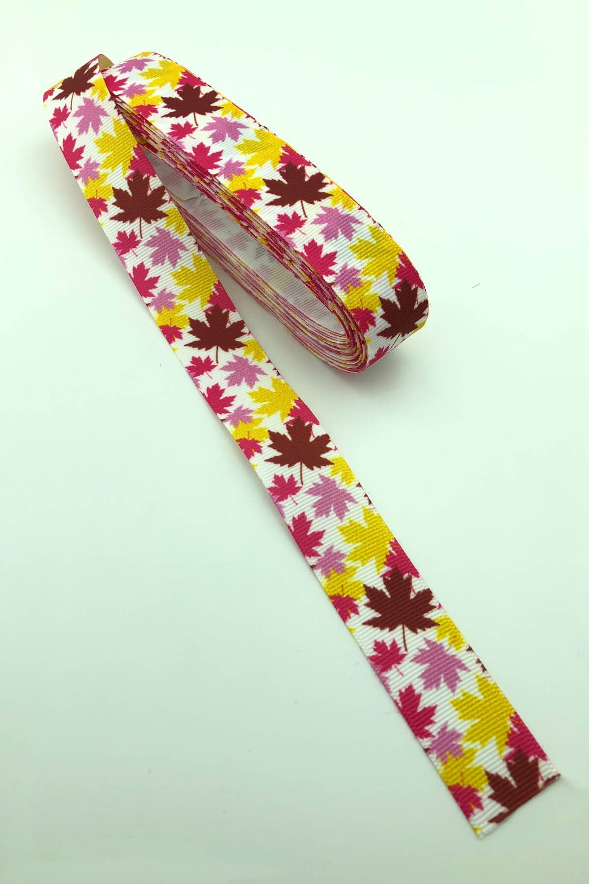 Pink Leaf Printed Grosgrain Ribbon 10 Mt