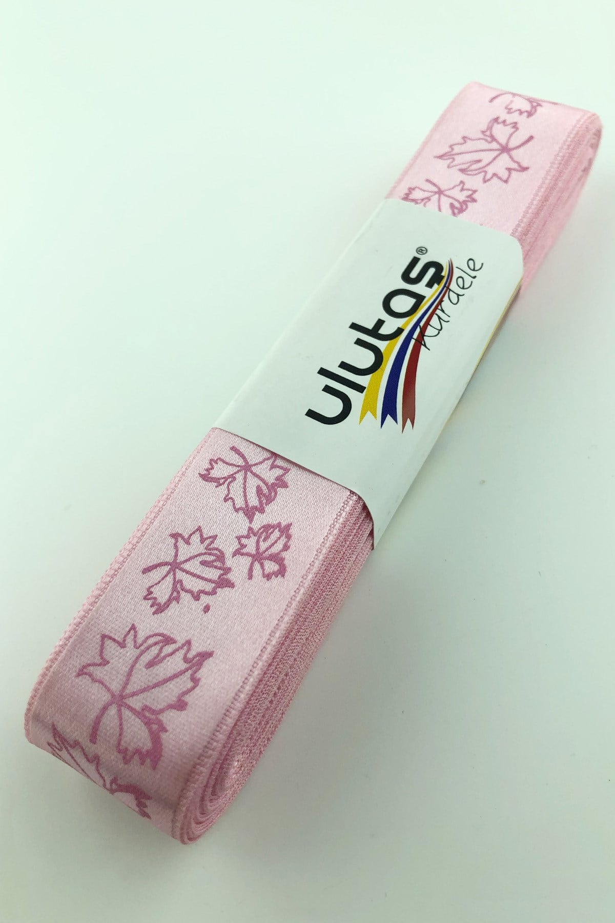 Pink Leaf Printed Satin Ribbon 2.5 cm