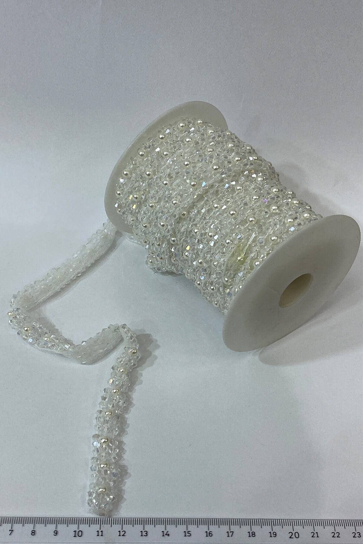 Pyramid Crystal Beads and Pearl Embroidered Ribbon 1 mt