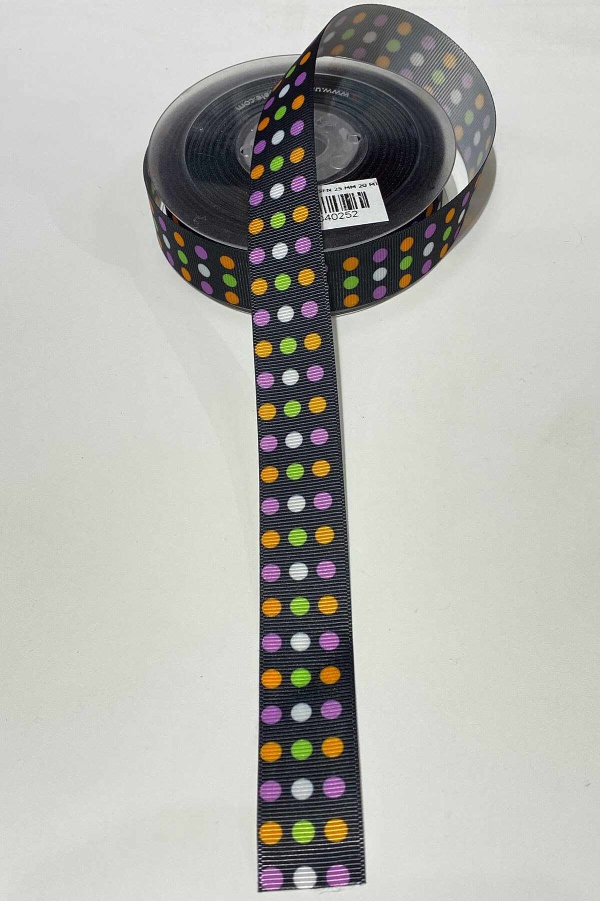 Puanlı Renkli Baskılı Grogren Kurdele 1 mt 2,5 cm Siyah