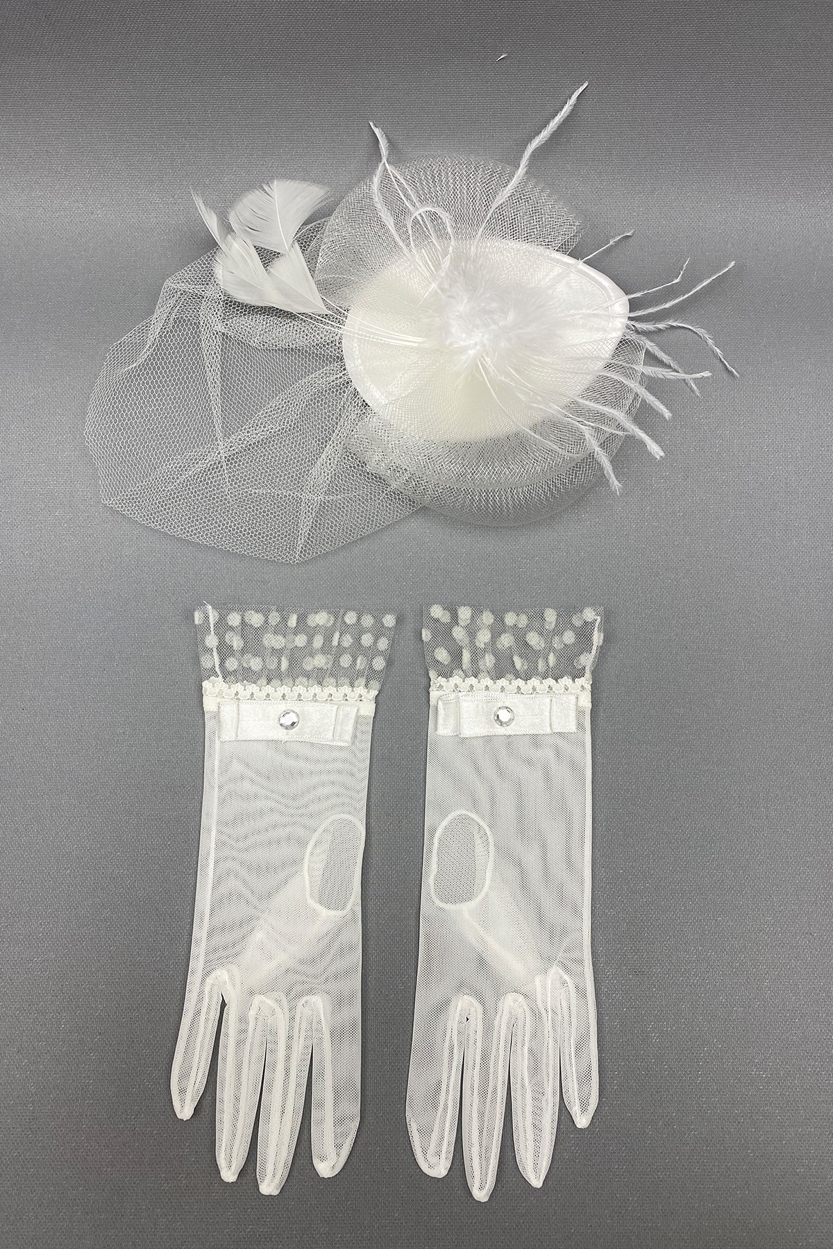 Polka Dot Bridal Gloves and Wedding Hat Face Veils