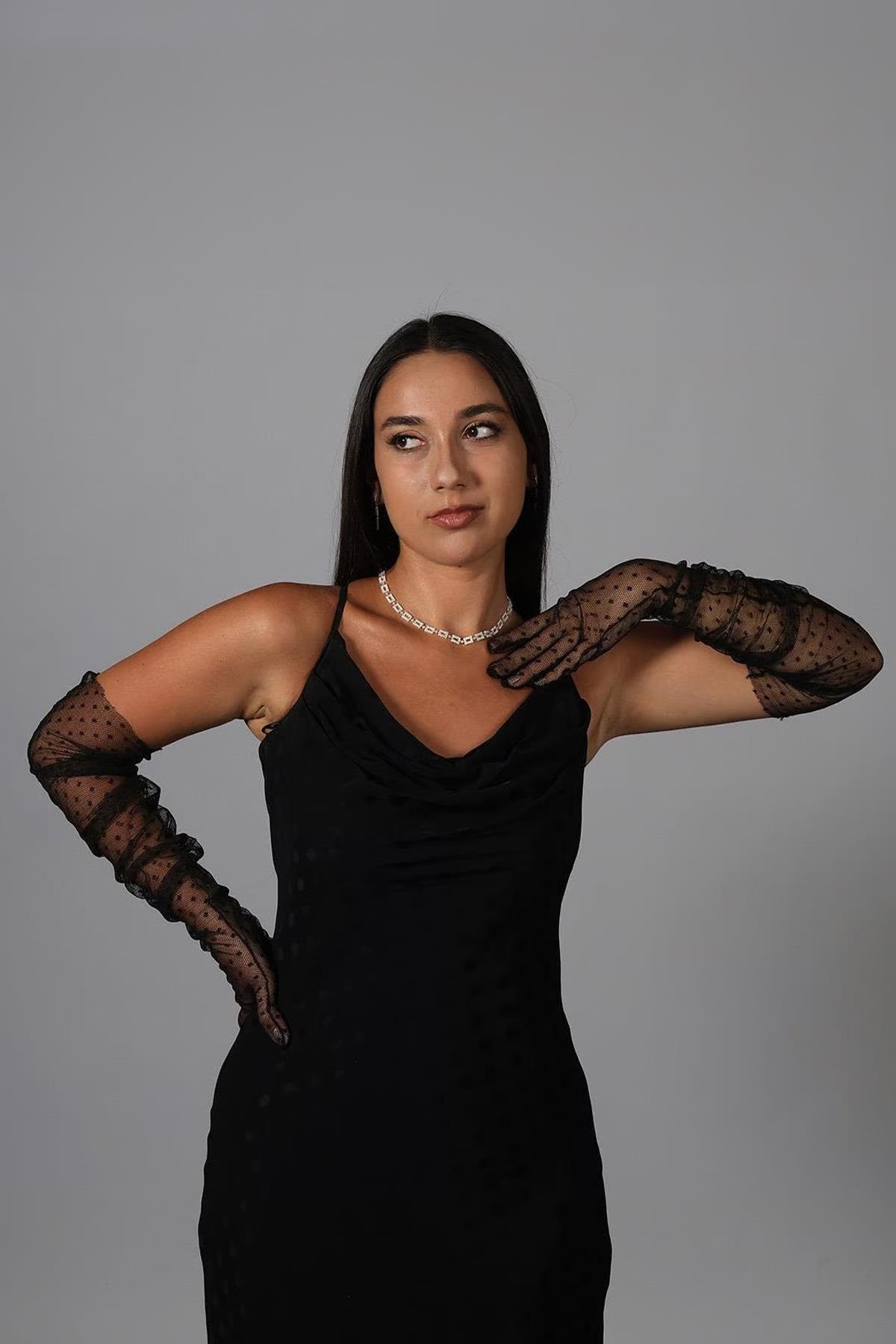 Toptan Puantiyeli Uzun Parti Kostüm Gelin Tül Eldiveni