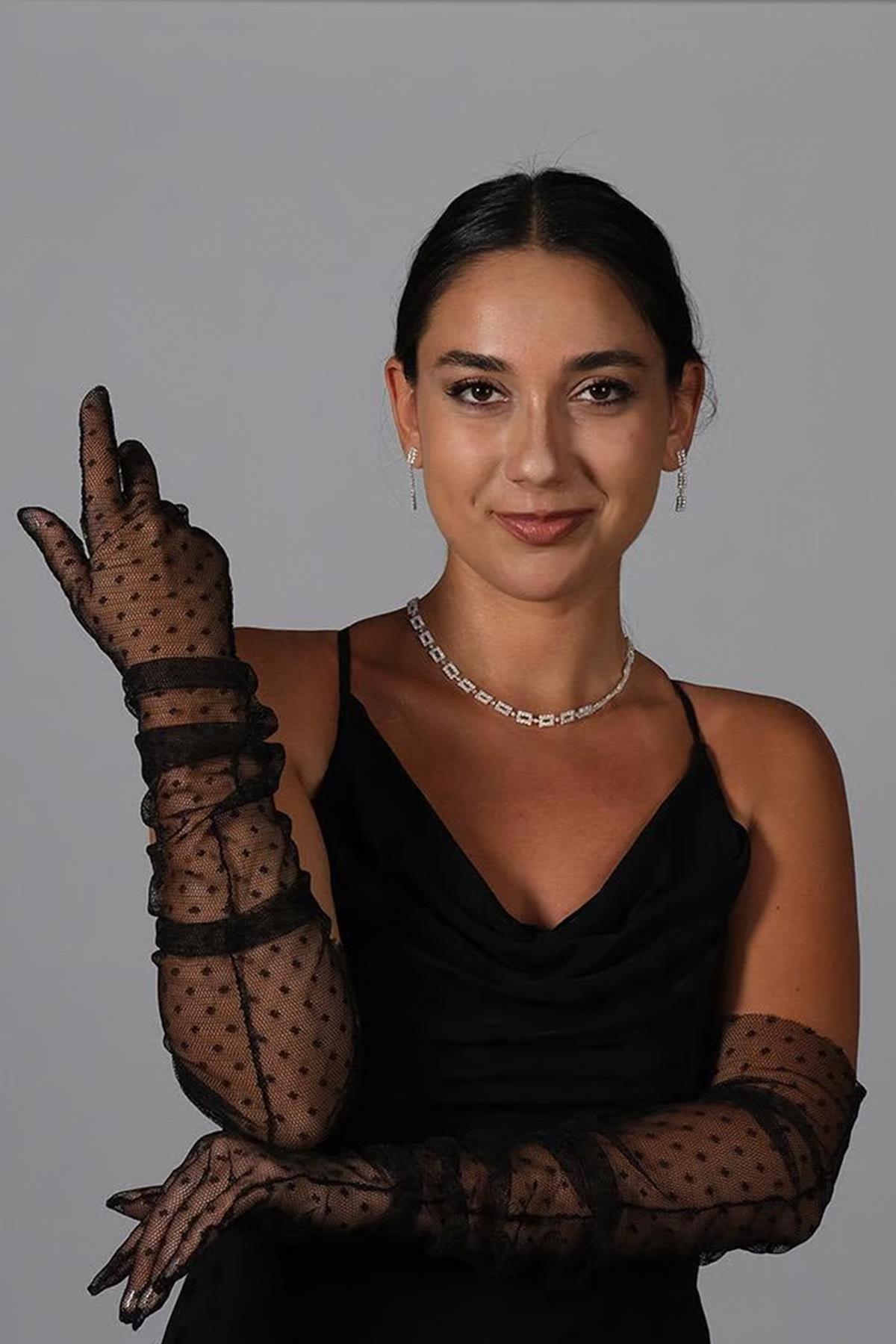 Toptan Puantiyeli Uzun Parti Kostüm Gelin Tül Eldiveni