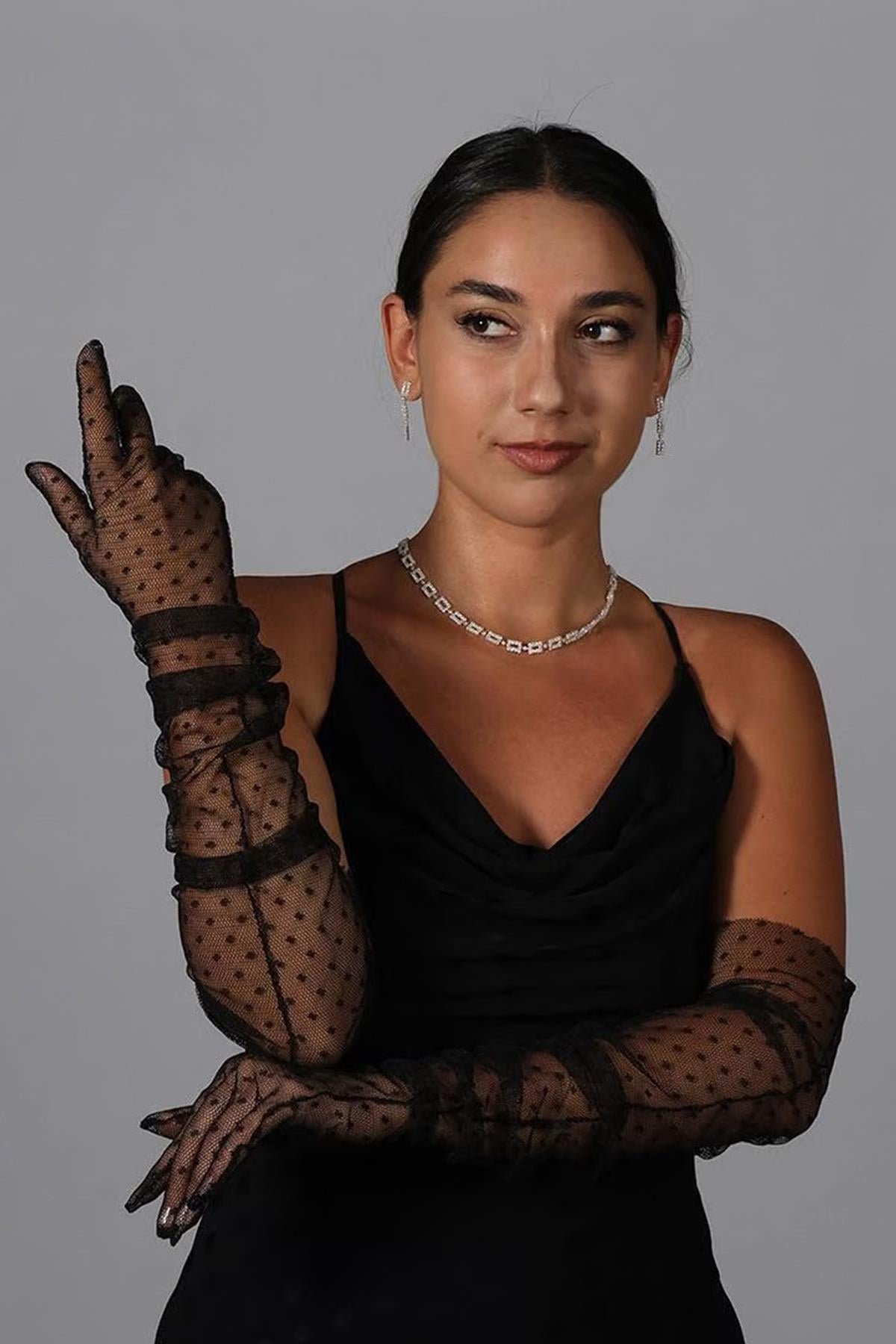 Polka Dot Long Party Costume Bridal Tulle Gloves