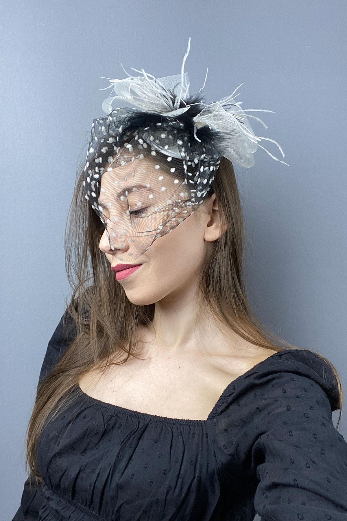 Polka Dot Voile Wedding Hat Hair Accessory