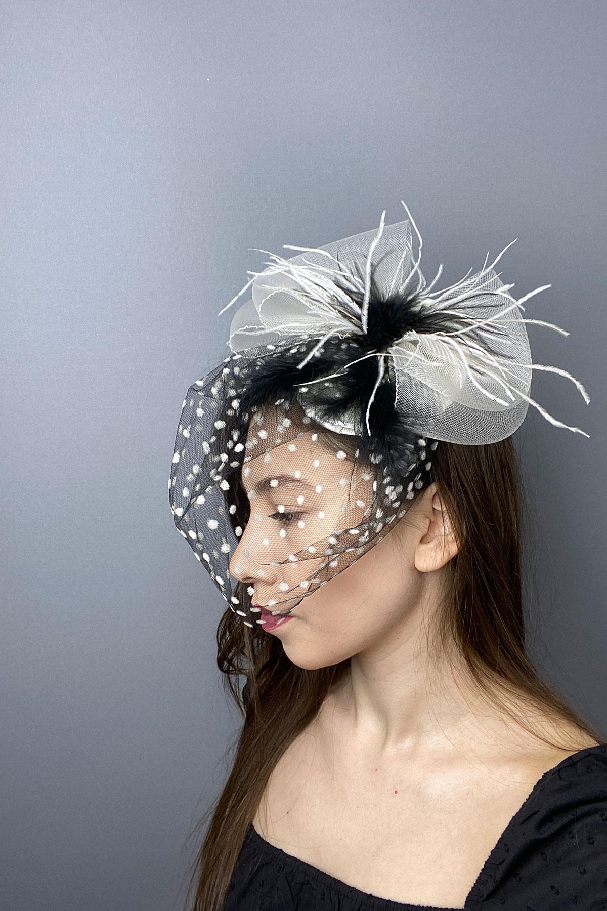 Polka Dot Voile Wedding Hat Hair Accessory