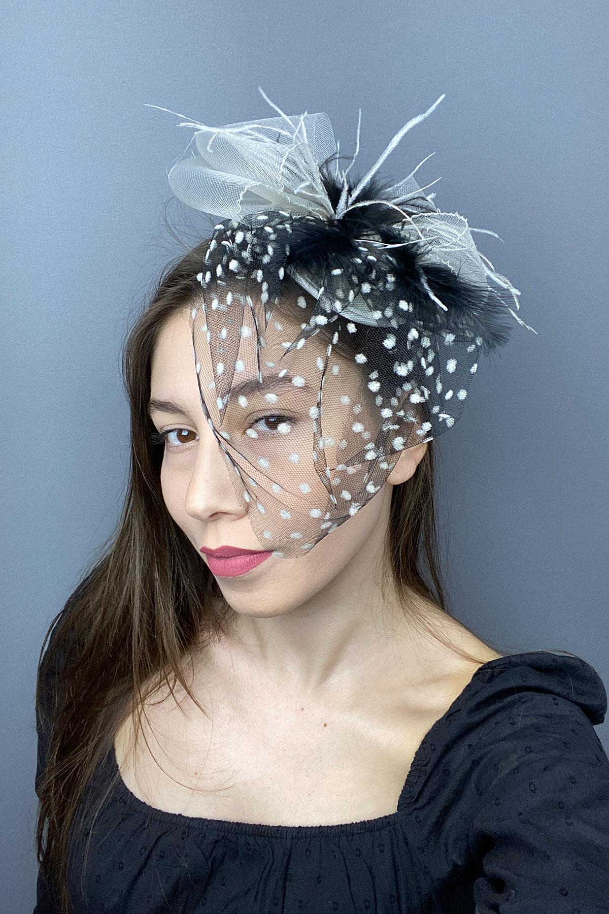 Polka Dot Voile Wedding Hat Hair Accessory