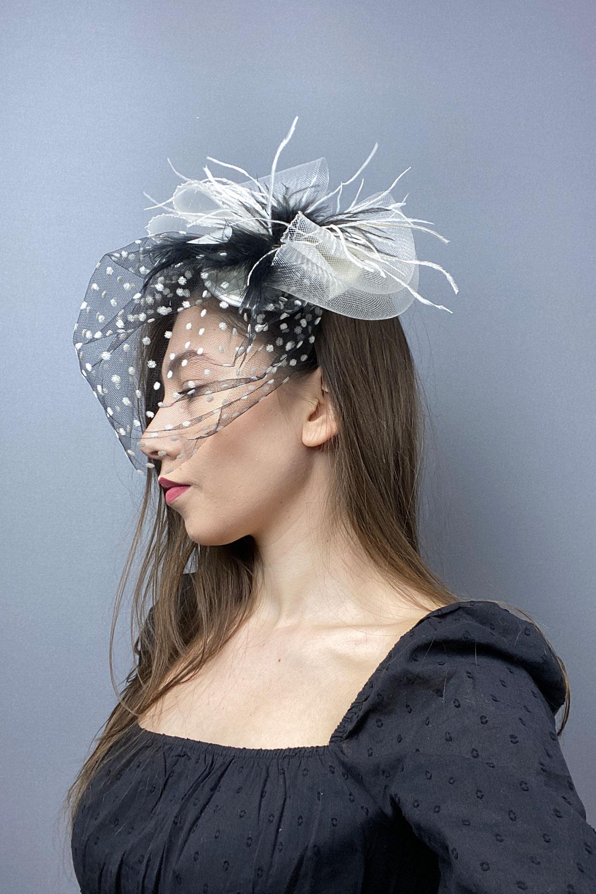 Polka Dot Voile Wedding Hat Hair Accessory