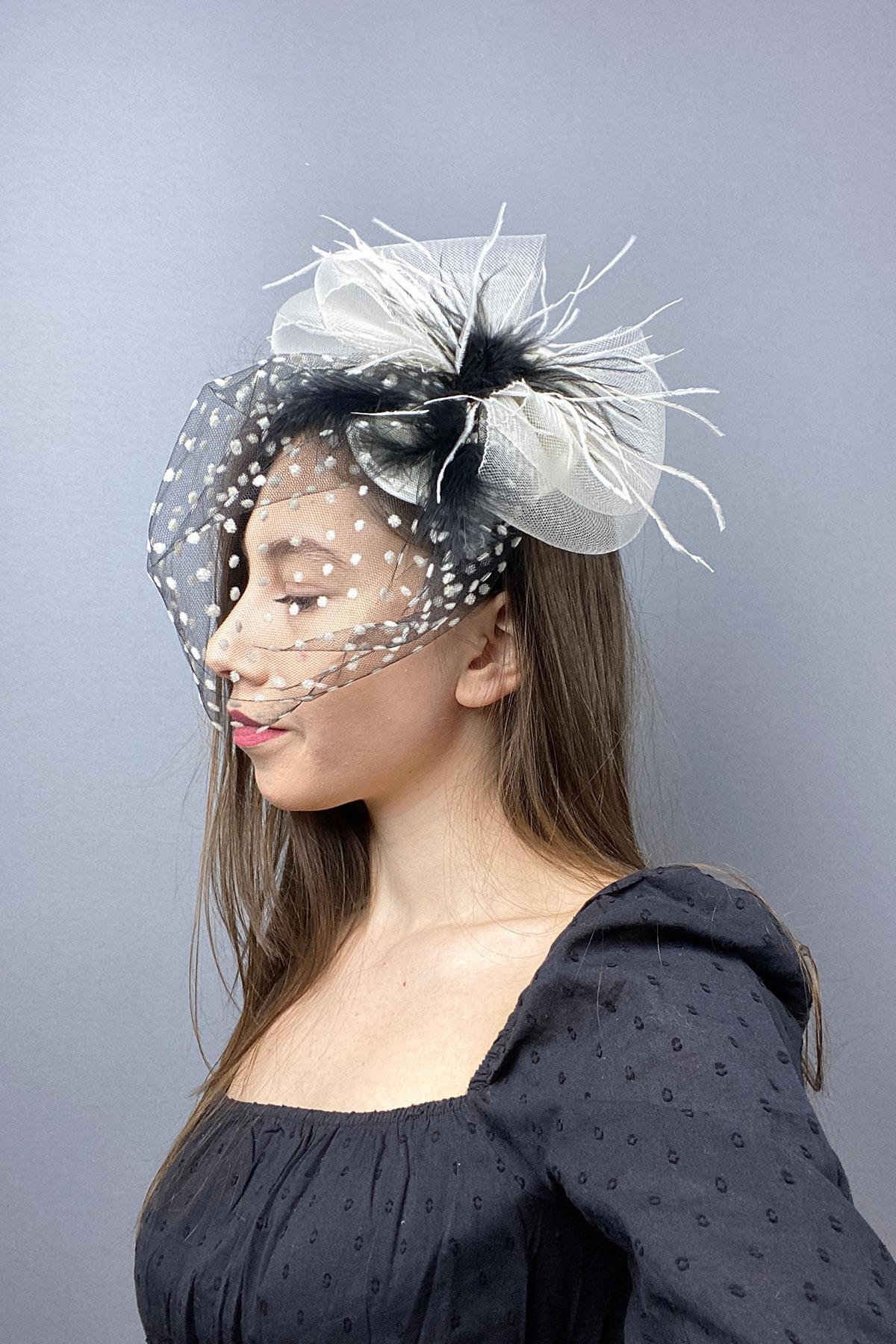 Polka Dot Voile Wedding Hat Hair Accessory