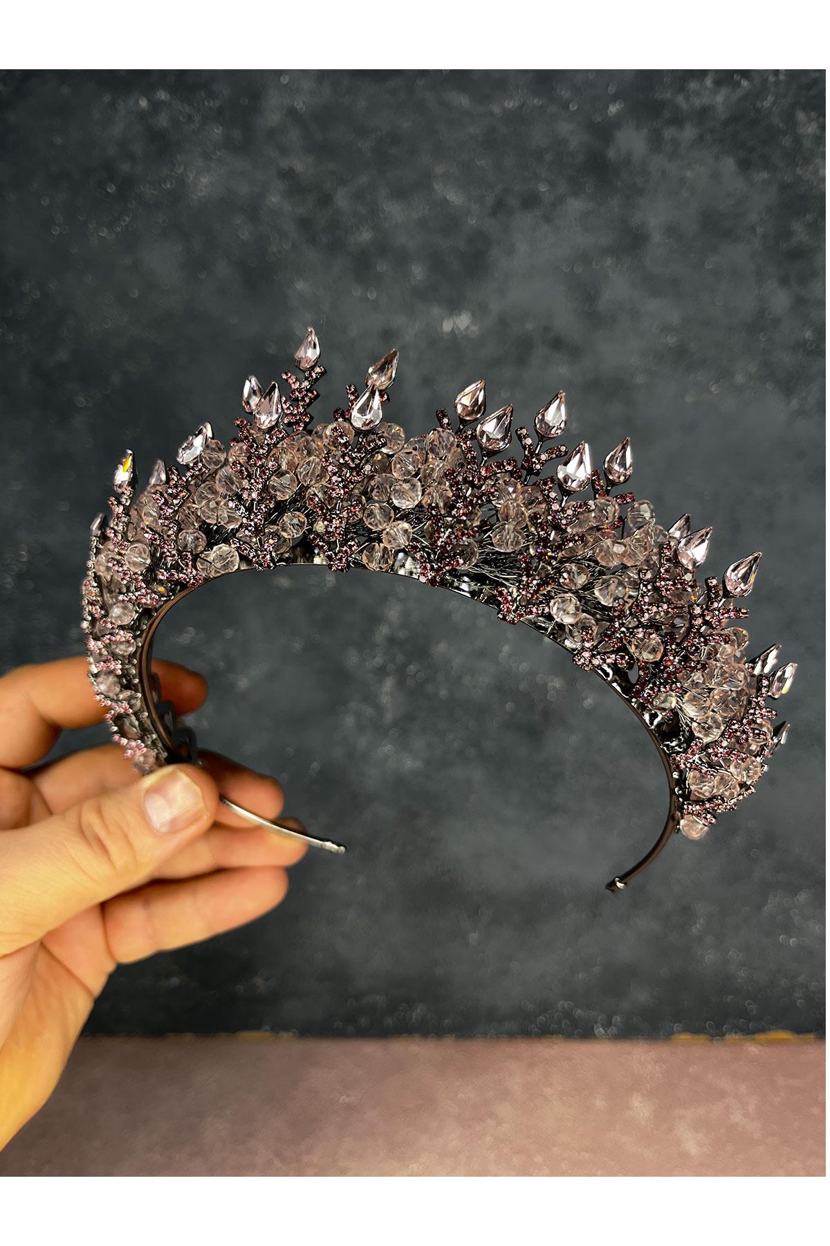 Powder Pink Beaded Design Bridal Henna Crown
