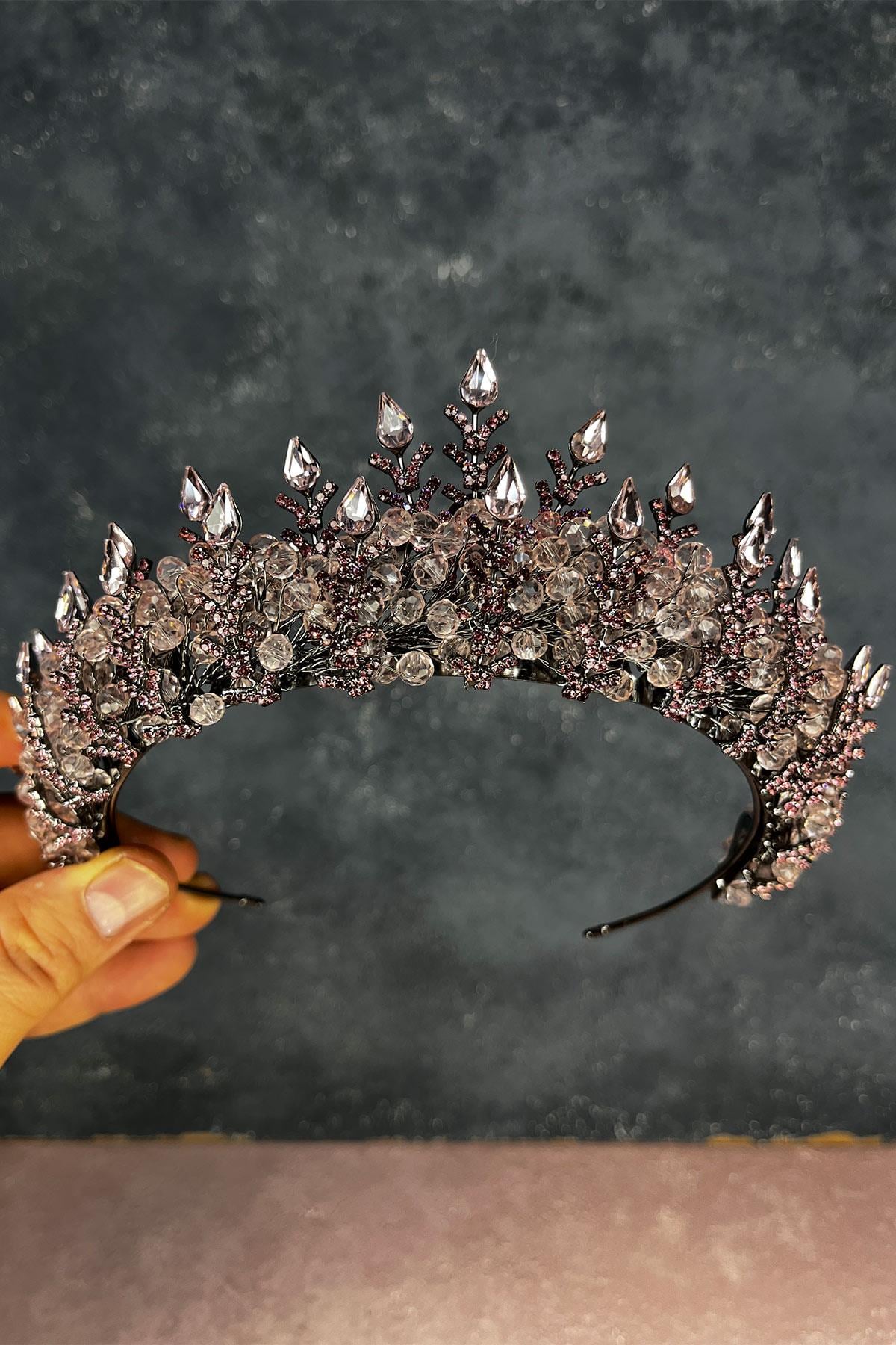 Powder Pink Beaded Design Bridal Henna Crown