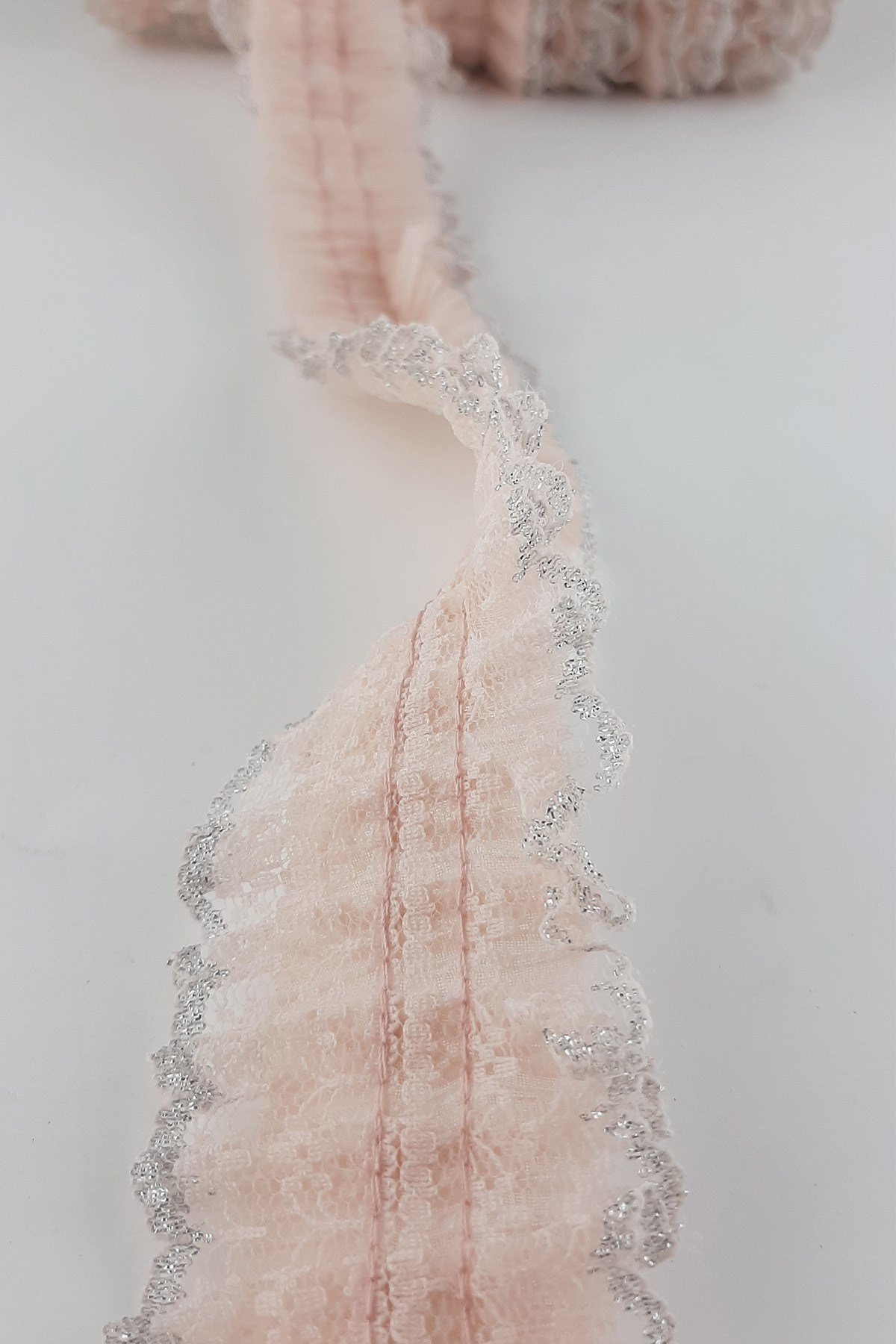 Powder Silver Glitter Lace Pleat Ruffle