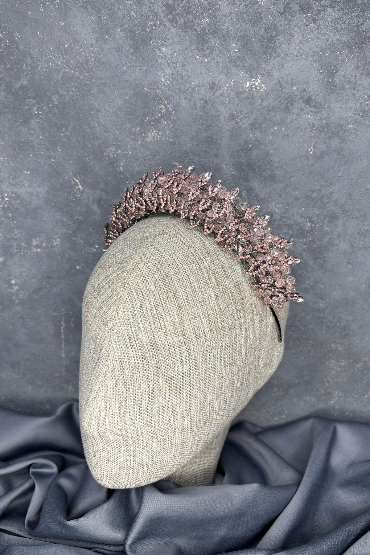 Powder Pink Crystal Bead Embellished Buglem Bridal Tiara