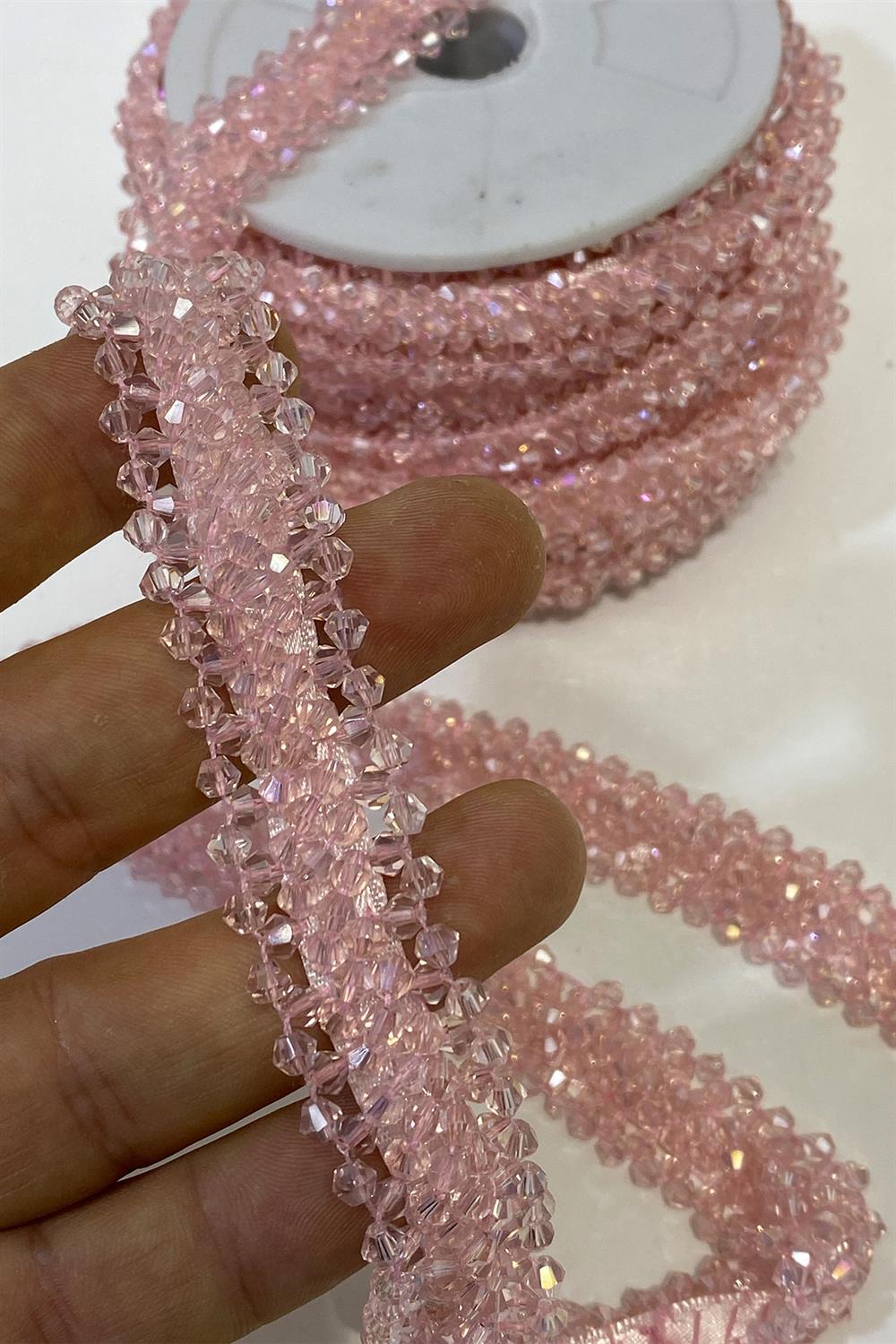 Pudra Kristal Boncuk İşlemeli Şerit