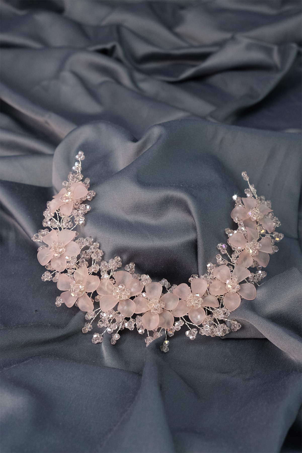 Powder Nida Flower Enamel Bridal Crown Hair and Turban Accessory