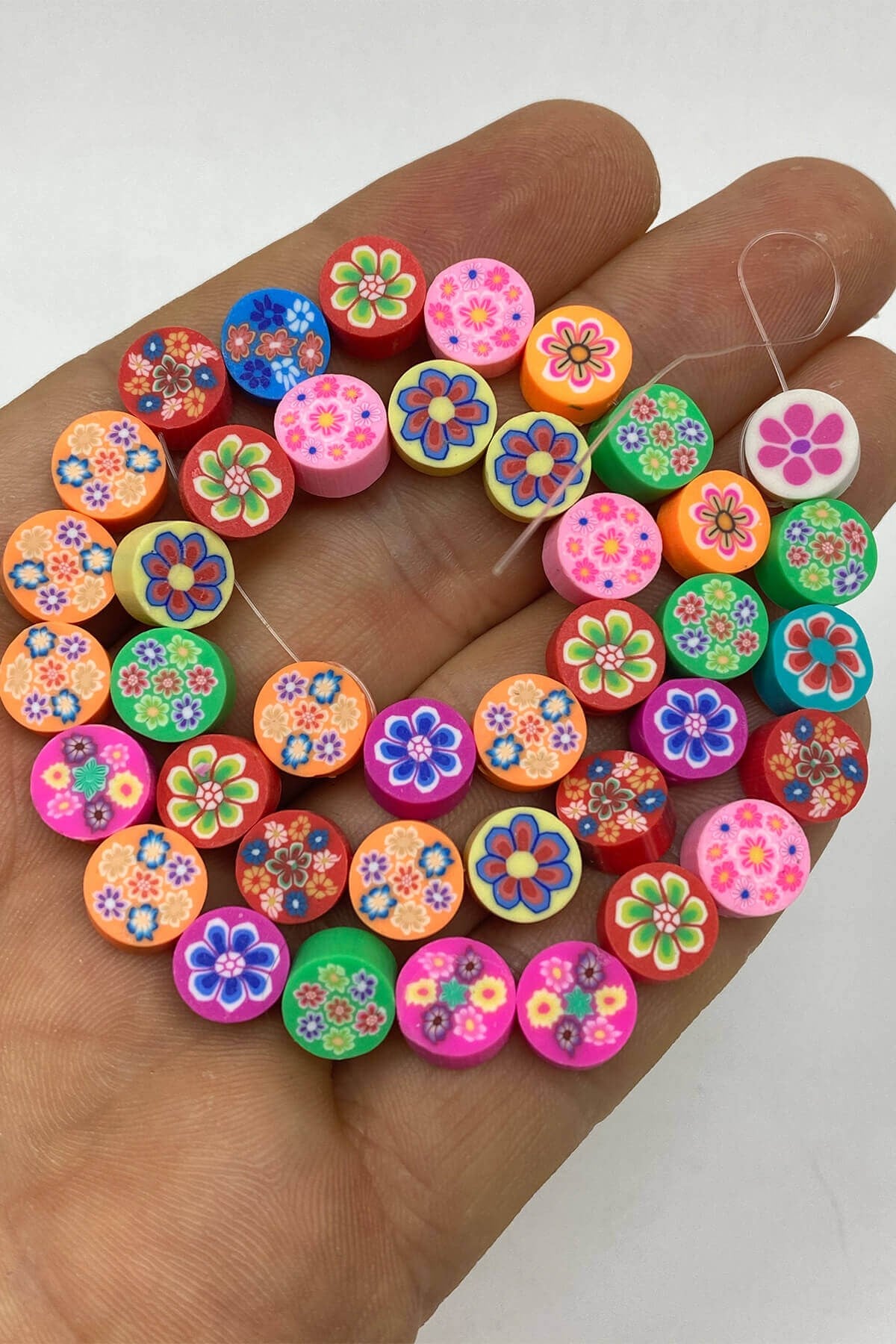 Colorful Flower Patterned Fimo Dough Beads