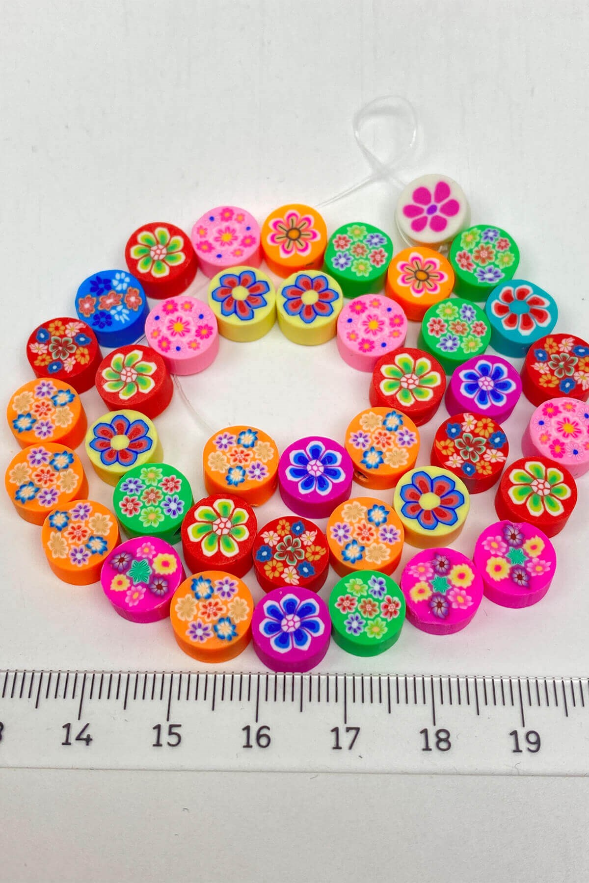 Colorful Flower Patterned Fimo Dough Beads
