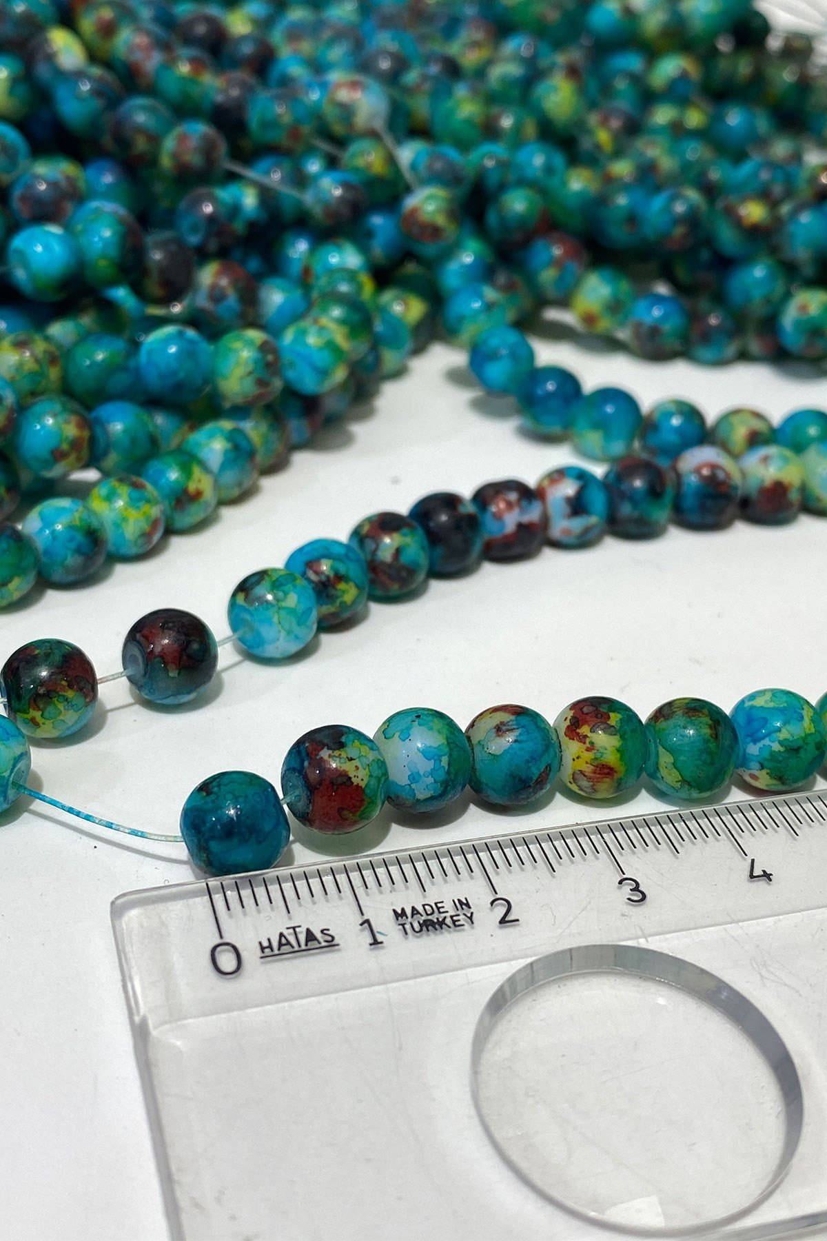 Rengarenk Desenli Dizi Cam Boncuk 8 mm