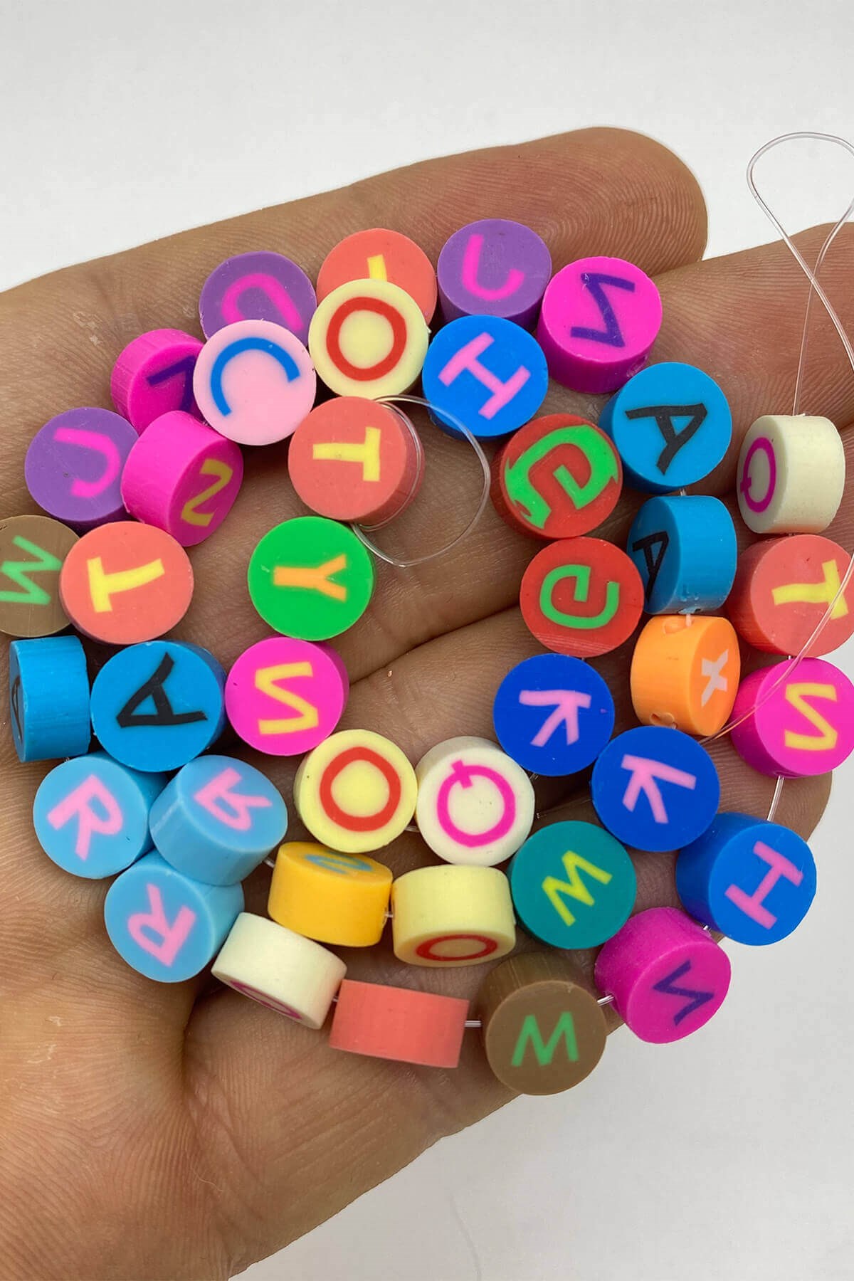 Colorful Letter Pattern Fimo Dough Beads