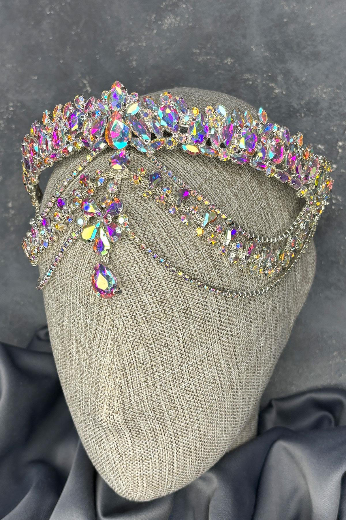 Rengarenk Hera Alınlık Sallantılı Gelin Kına Tacı Saç Aksesuarı