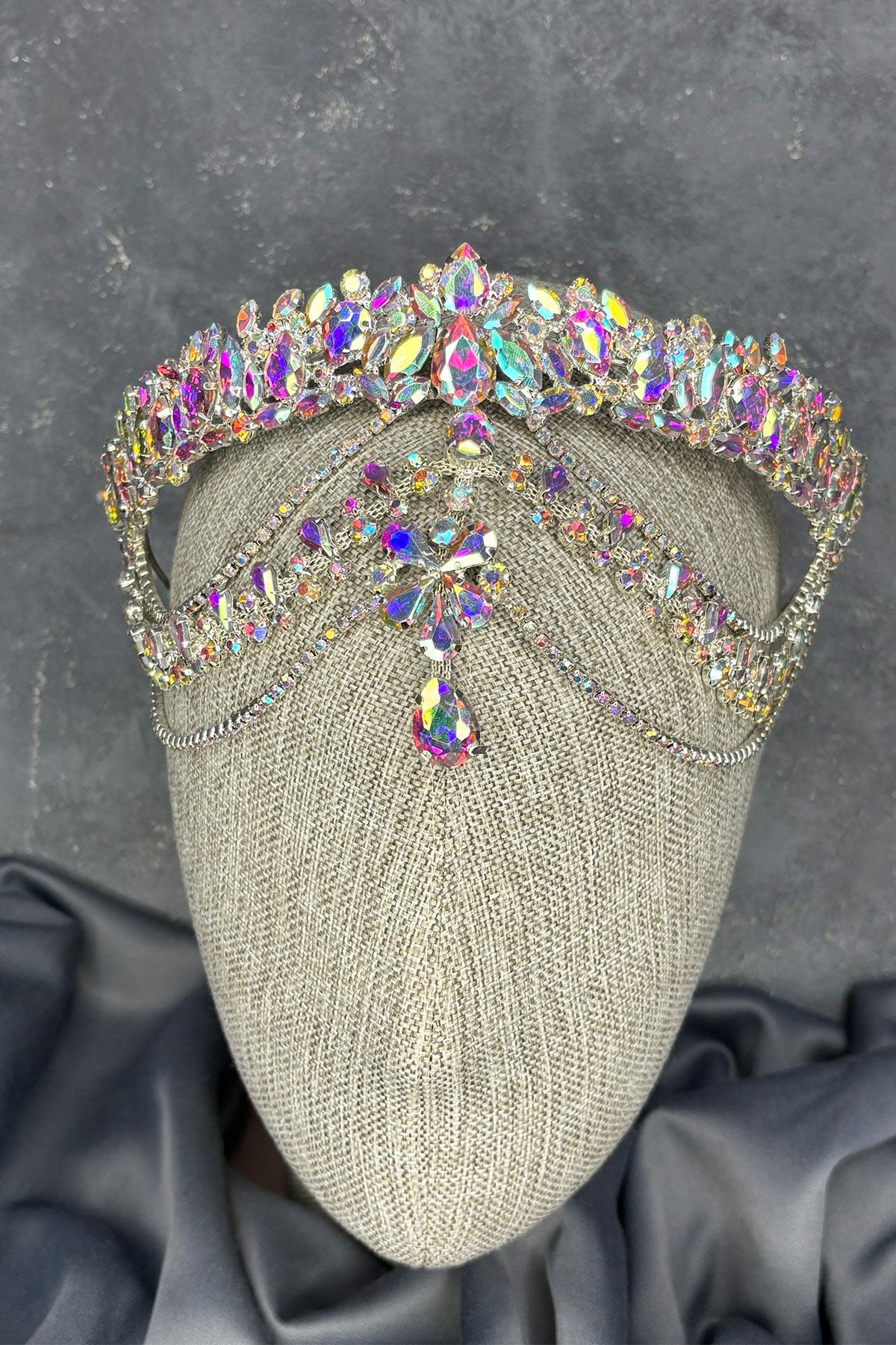 Rengarenk Hera Alınlık Sallantılı Gelin Kına Tacı Saç Aksesuarı