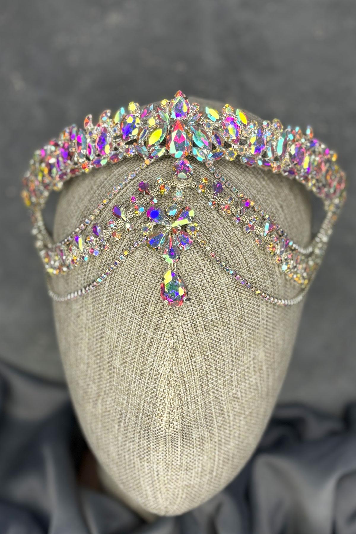 Rengarenk Hera Alınlık Sallantılı Gelin Kına Tacı Saç Aksesuarı