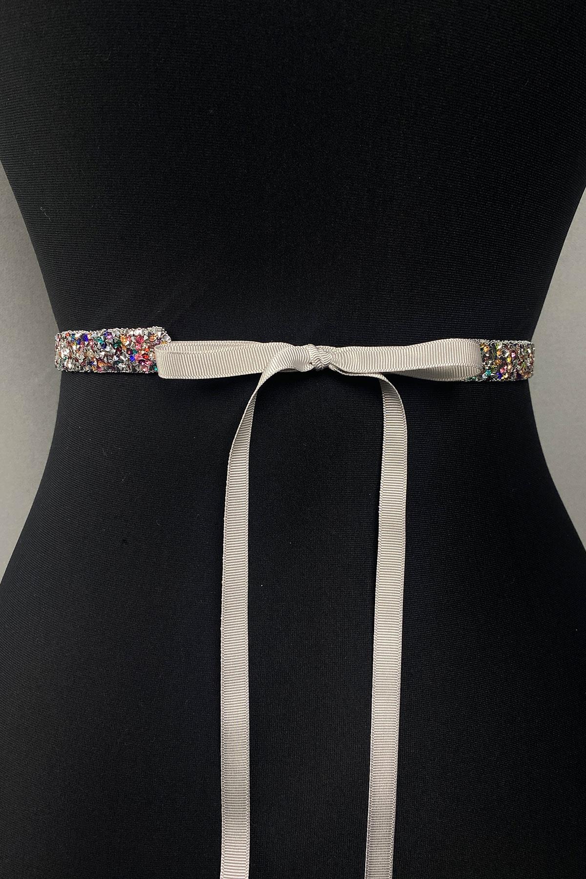 Colorful Shiny Bead Embroidered Evening Dress Belt Waist Accessory