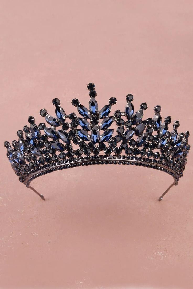 Rio Model Bridal Henna Tiara Princess Tiara Wedding Crystal Embellished Tiara Navy Blue