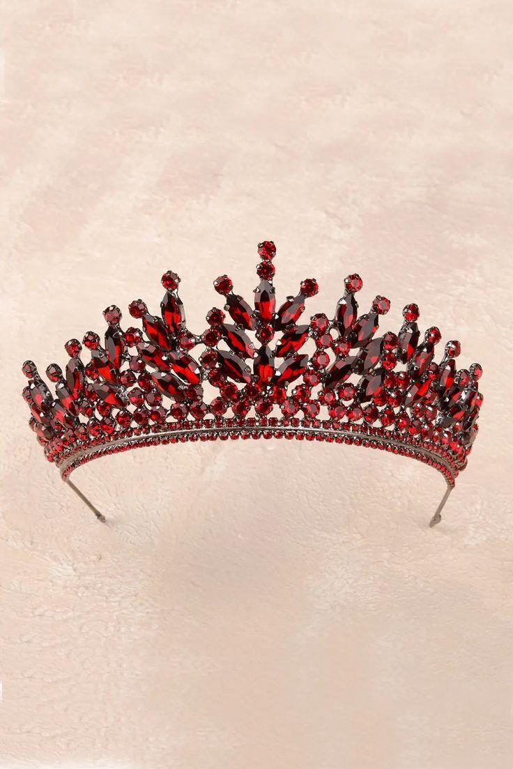 Rio Model Bridal Henna Tiara Princess Tiara Wedding Crystal Embellished Tiara Burgundy