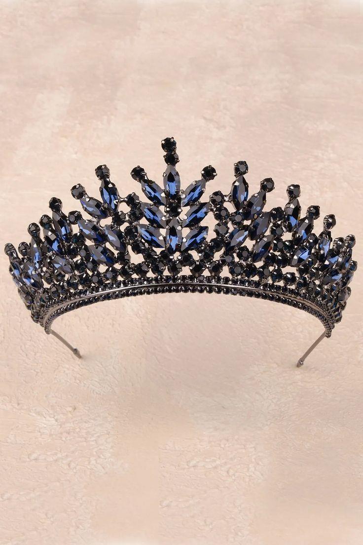 Rio Model Bridal Henna Tiara Princess Tiara Wedding Crystal Embellished Tiara Navy Blue
