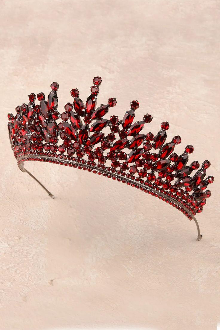 Rio Model Bridal Henna Tiara Princess Tiara Wedding Crystal Embellished Tiara Burgundy