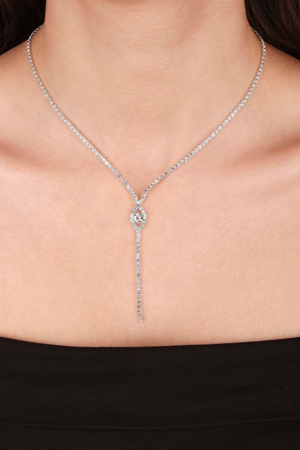 Rio Stylish Crystal Stone Evening Dress Necklace Earring Set and Leaf Bridal Crown
