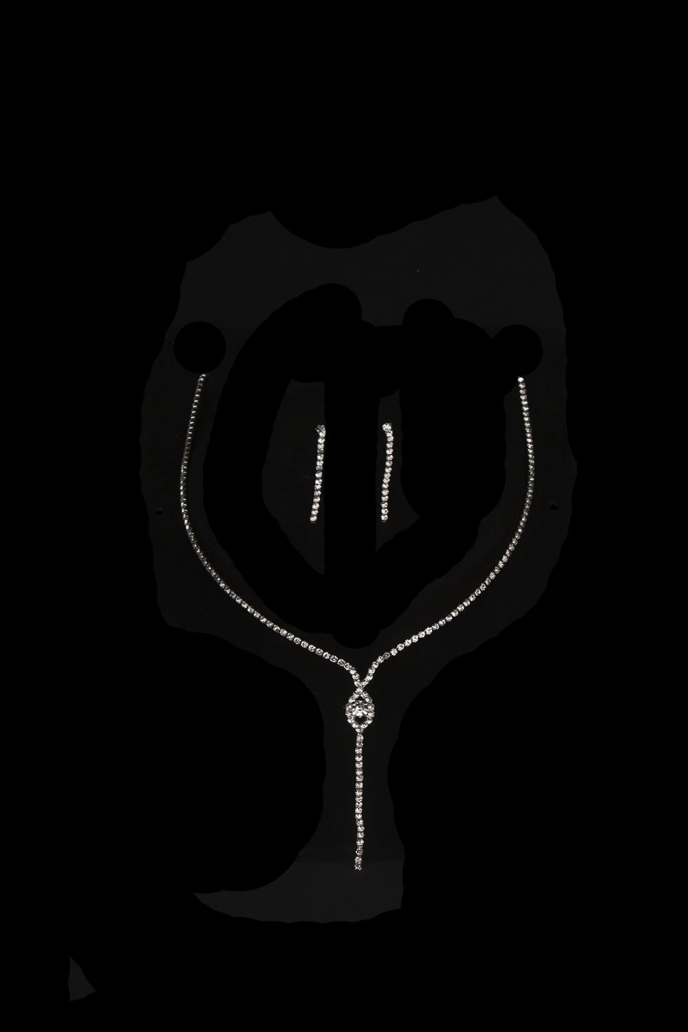 Rio Stylish Crystal Stone Evening Dress Necklace Earring Set and Thin Leaf Bridal Crown