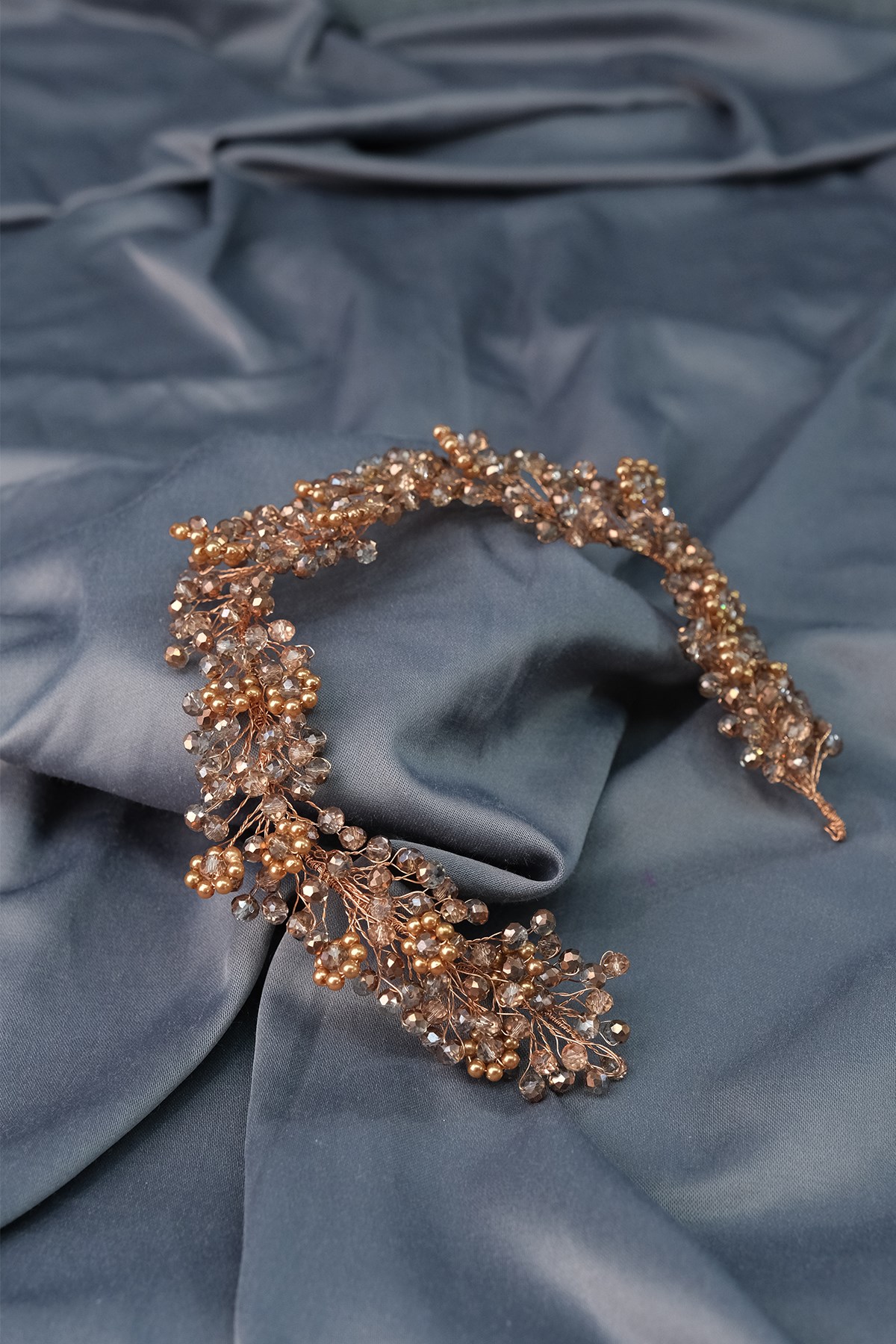 Rose Color Duru Beaded Bridal Crown Hair and Turban Accessory