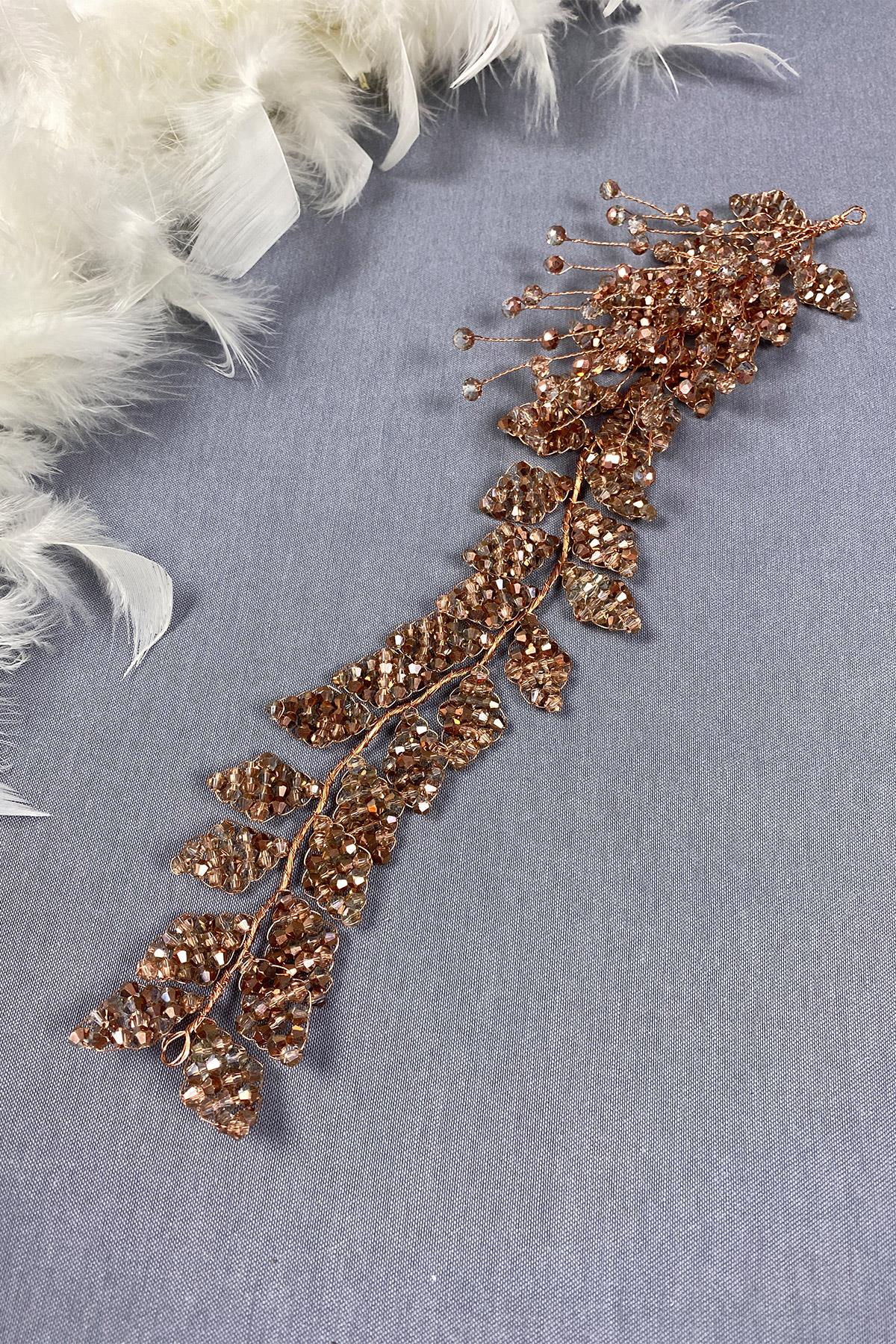 Rose Color Crystal Beaded Iliz Bridal Hair And Turban Accessory
