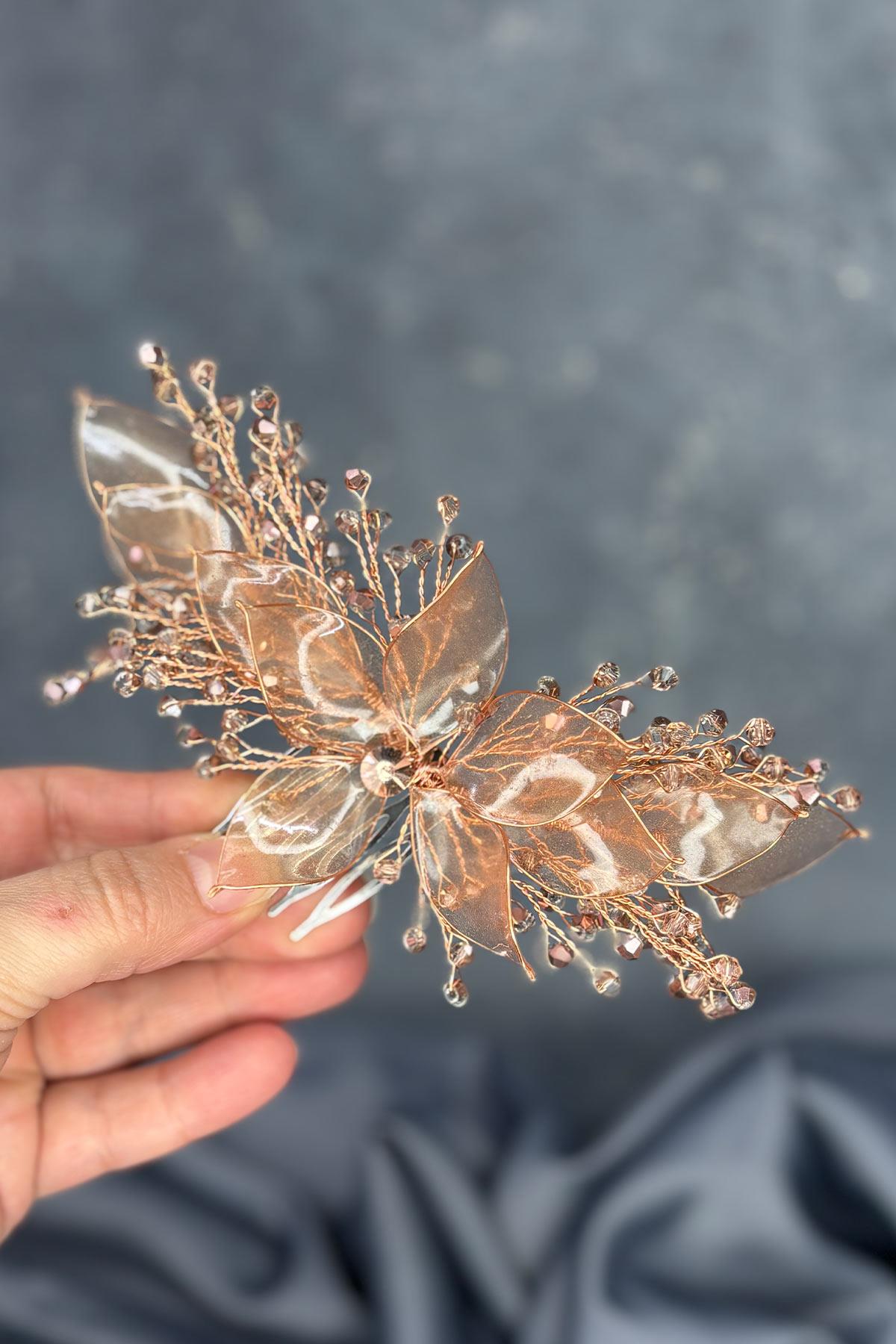 Rose Pink Pearlescent Essence Comb Bridal Hair Accessory