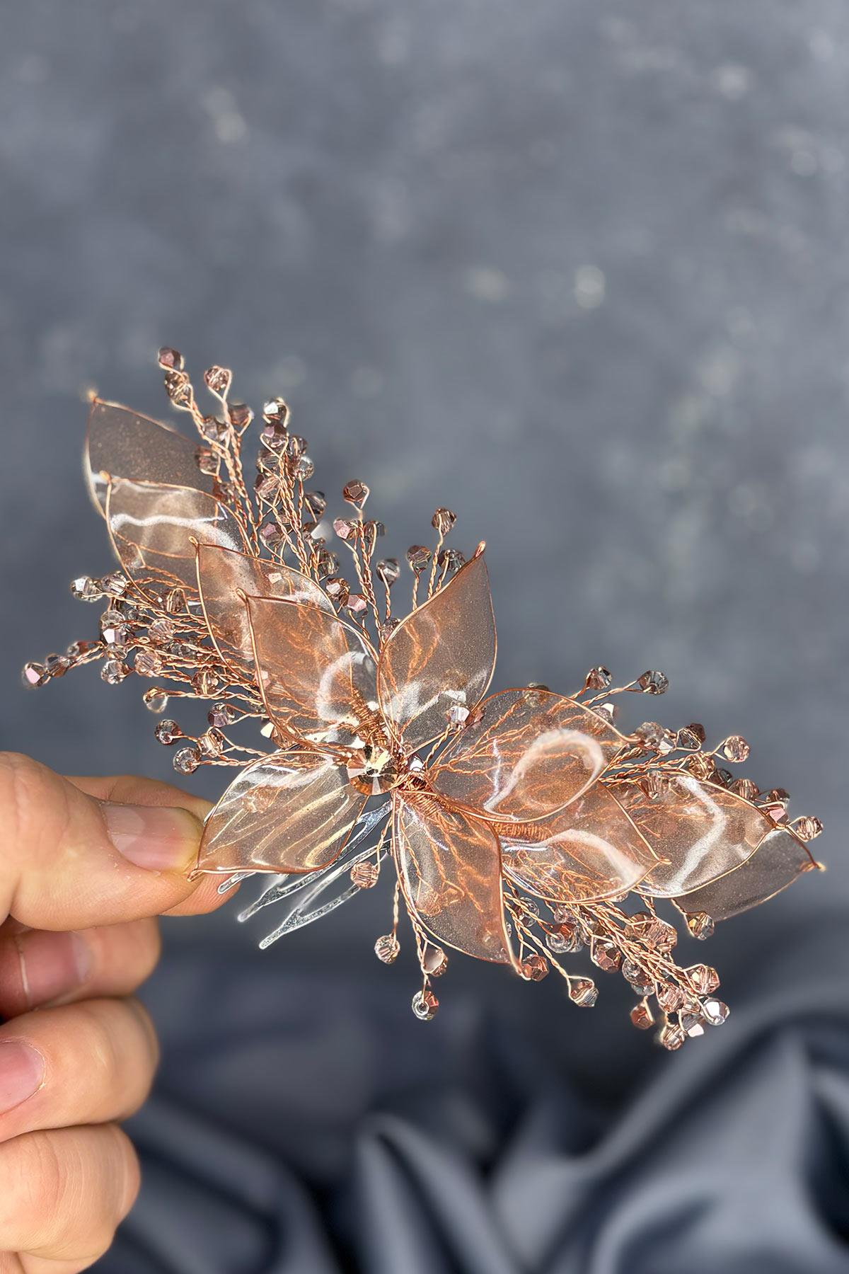 Rose Pink Pearlescent Essence Comb Bridal Hair Accessory