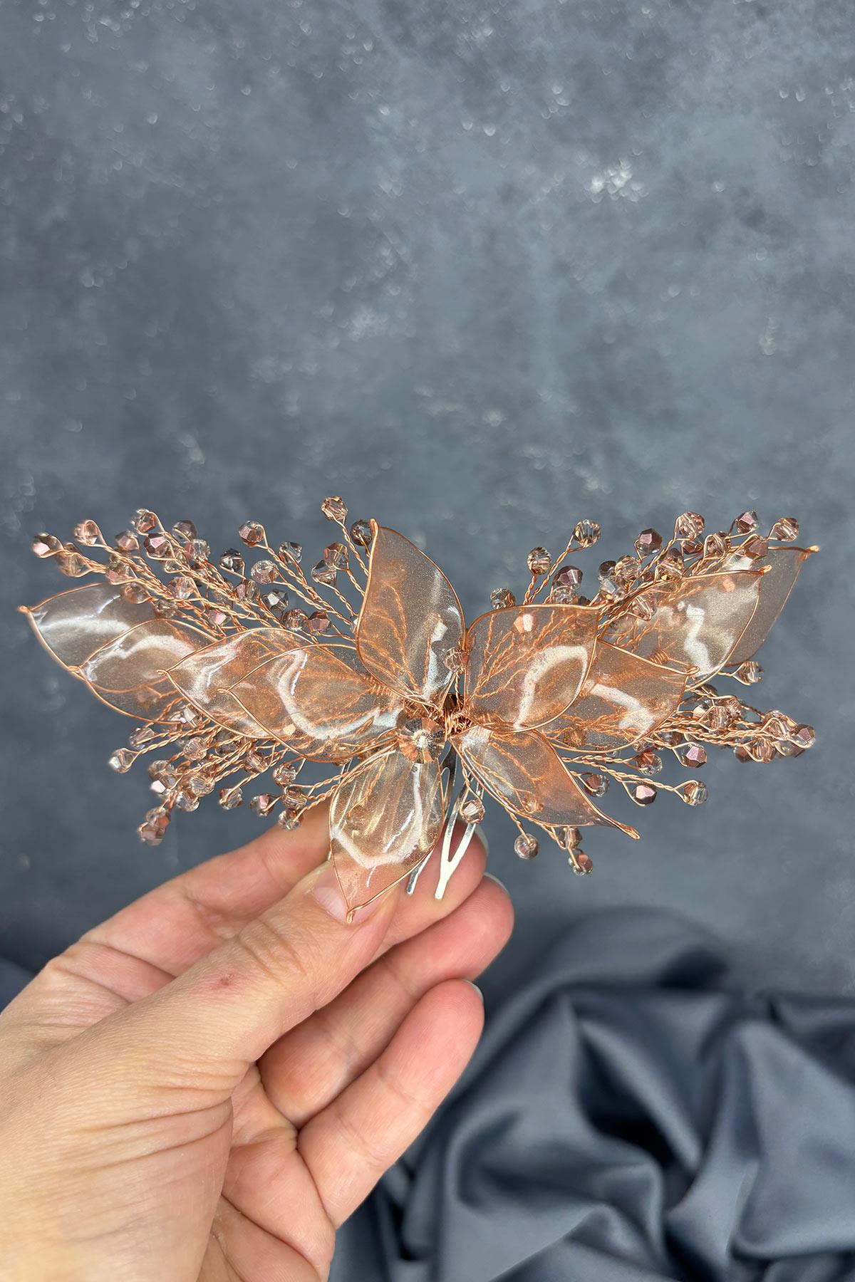 Rose Pink Pearlescent Essence Comb Bridal Hair Accessory