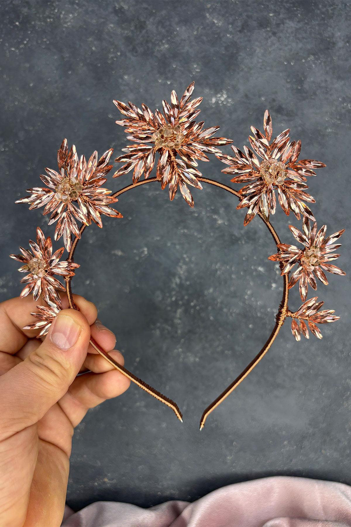 Rose Color Star Stone Bridal Henna Crown and Bridal Hair Accessory