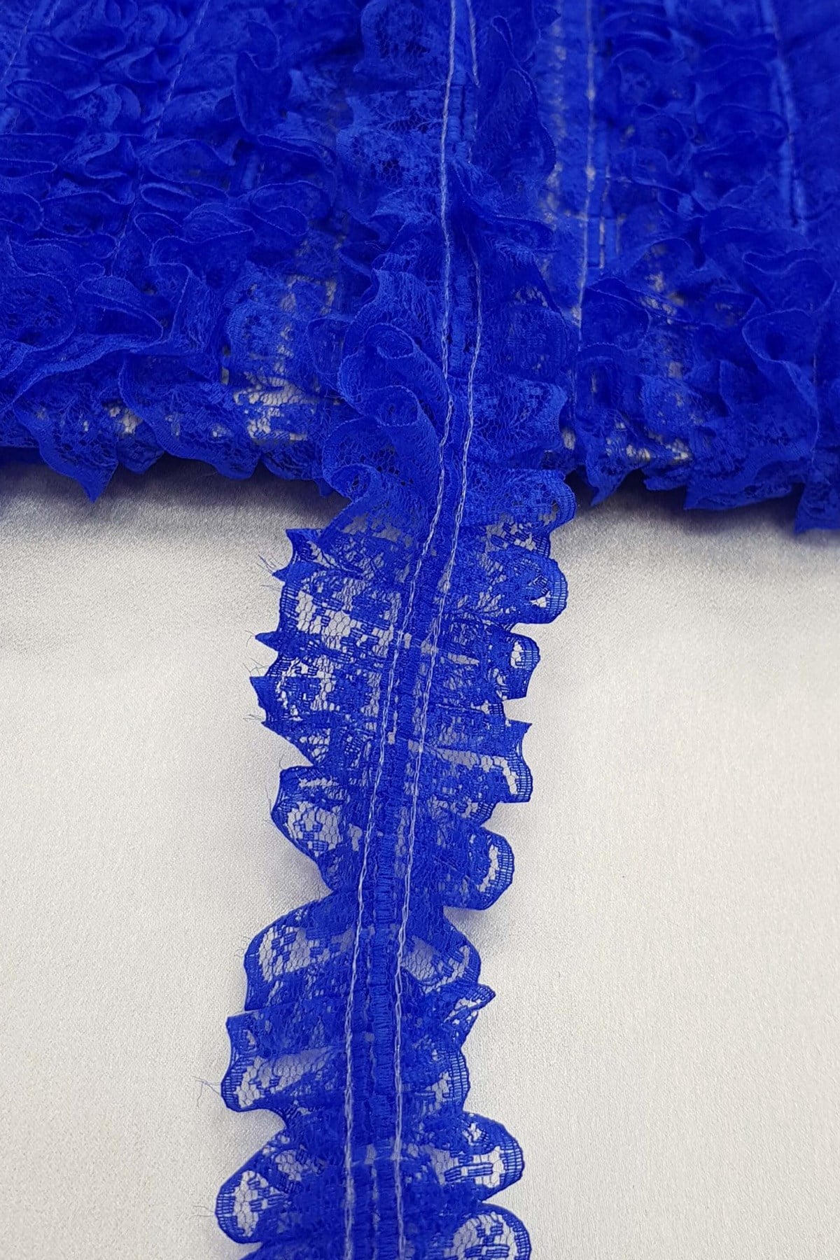 Sax Blue Double Sided Lace Ruffle 4 cm
