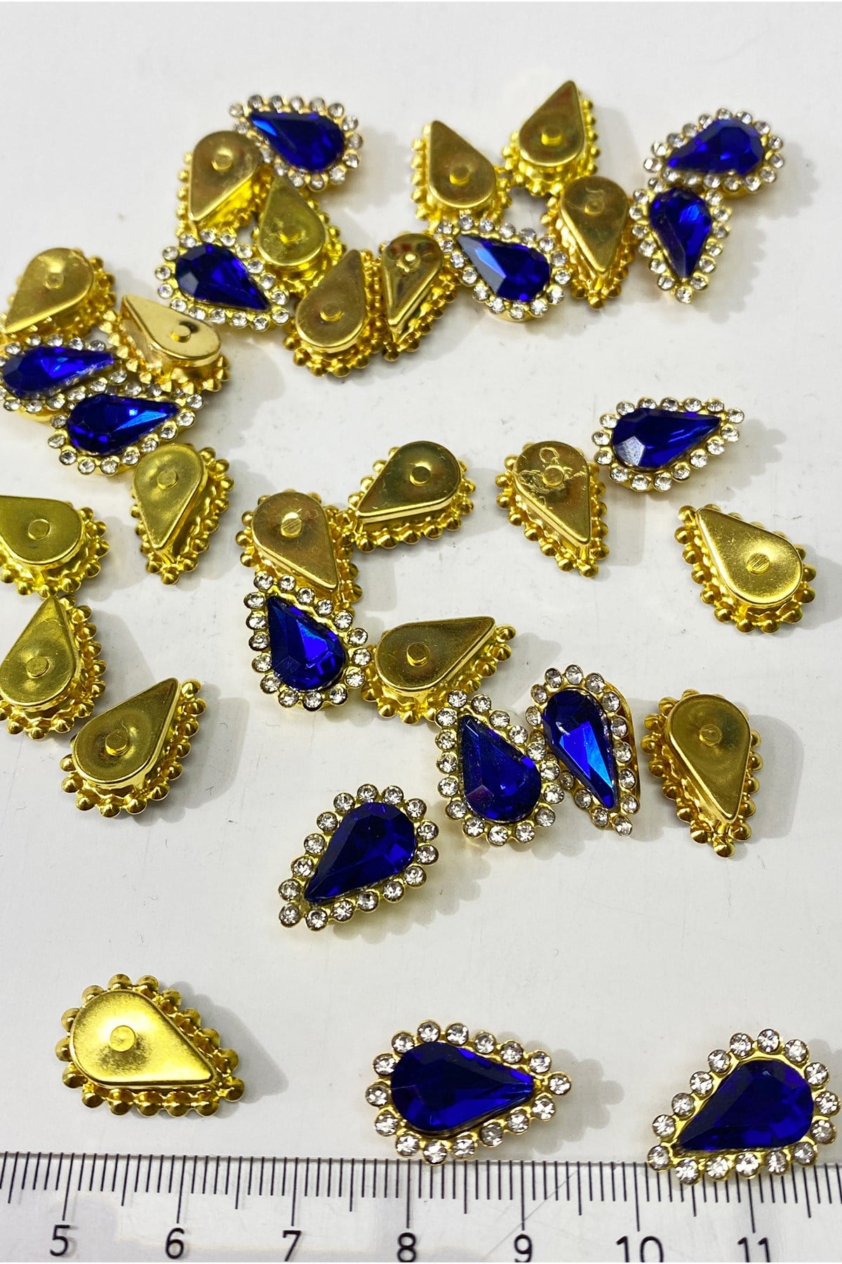 Saks Mavi Gold Kasalı Damla Dikme Taş 10 Adet