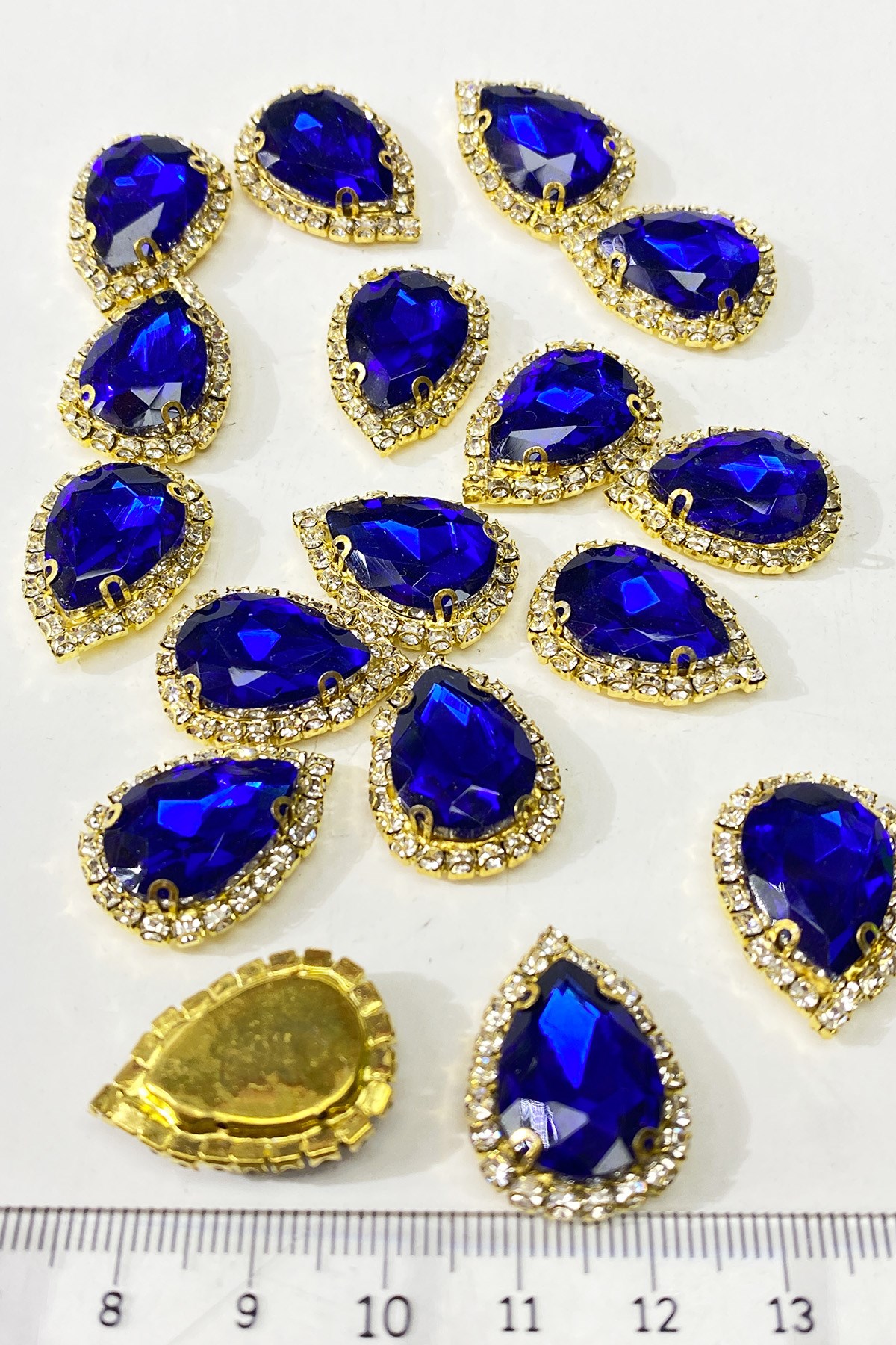 Sax Blue Gold Cased Drop Stud Stone 5 pcs