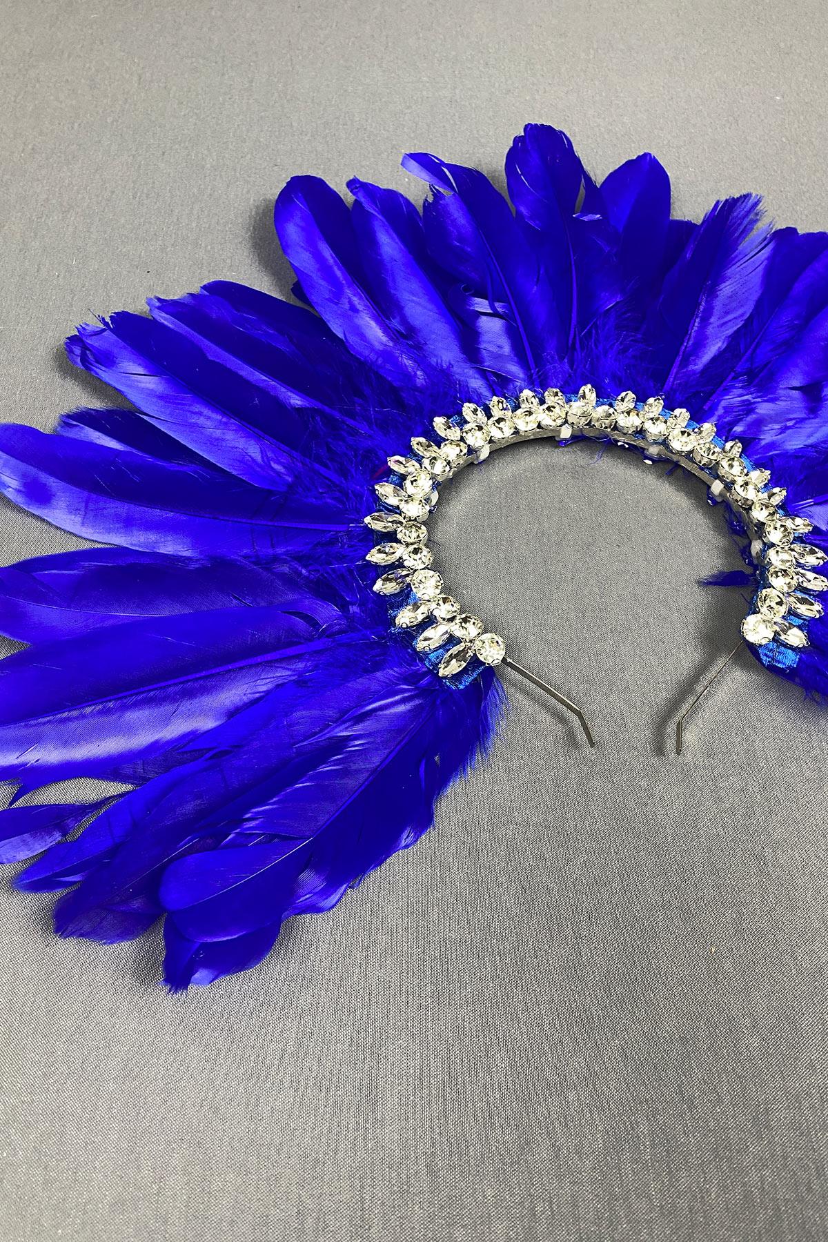 Saks Blue Hera Feathered Stone Bridal Henna Crown Accessory